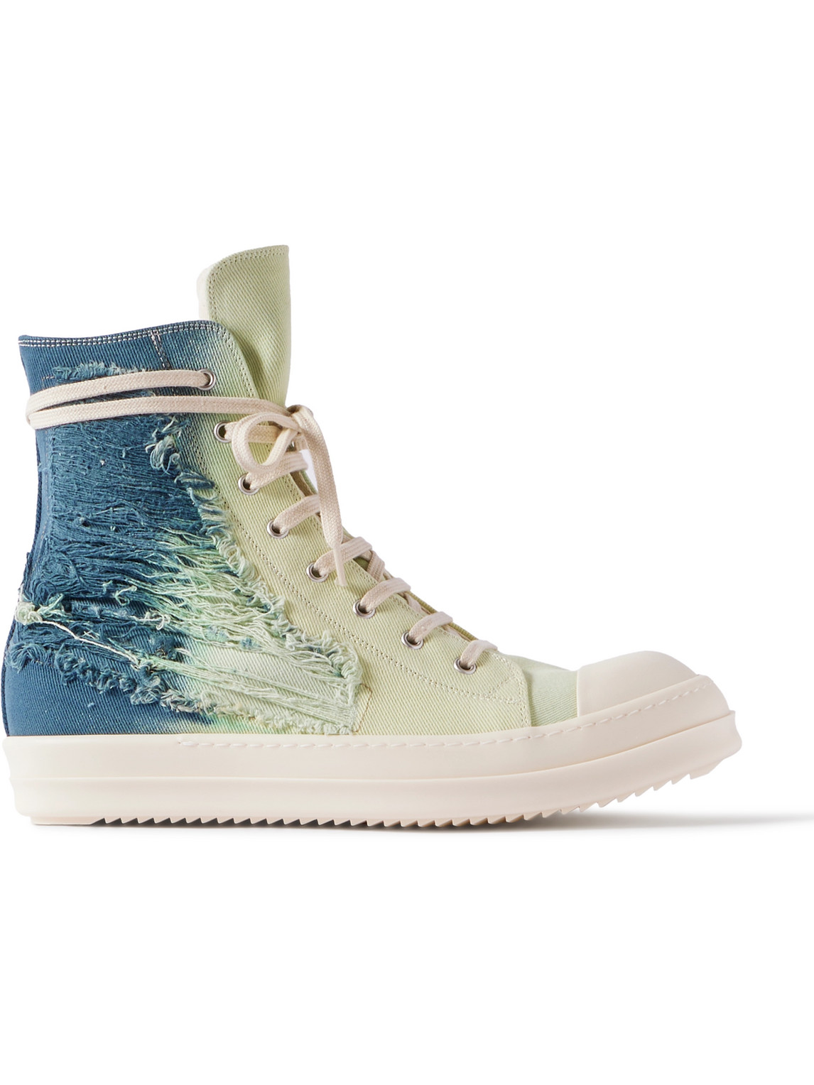 Rick Owens Drkshdw Distressed Dégradé Denim High-top Sneakers In Blue