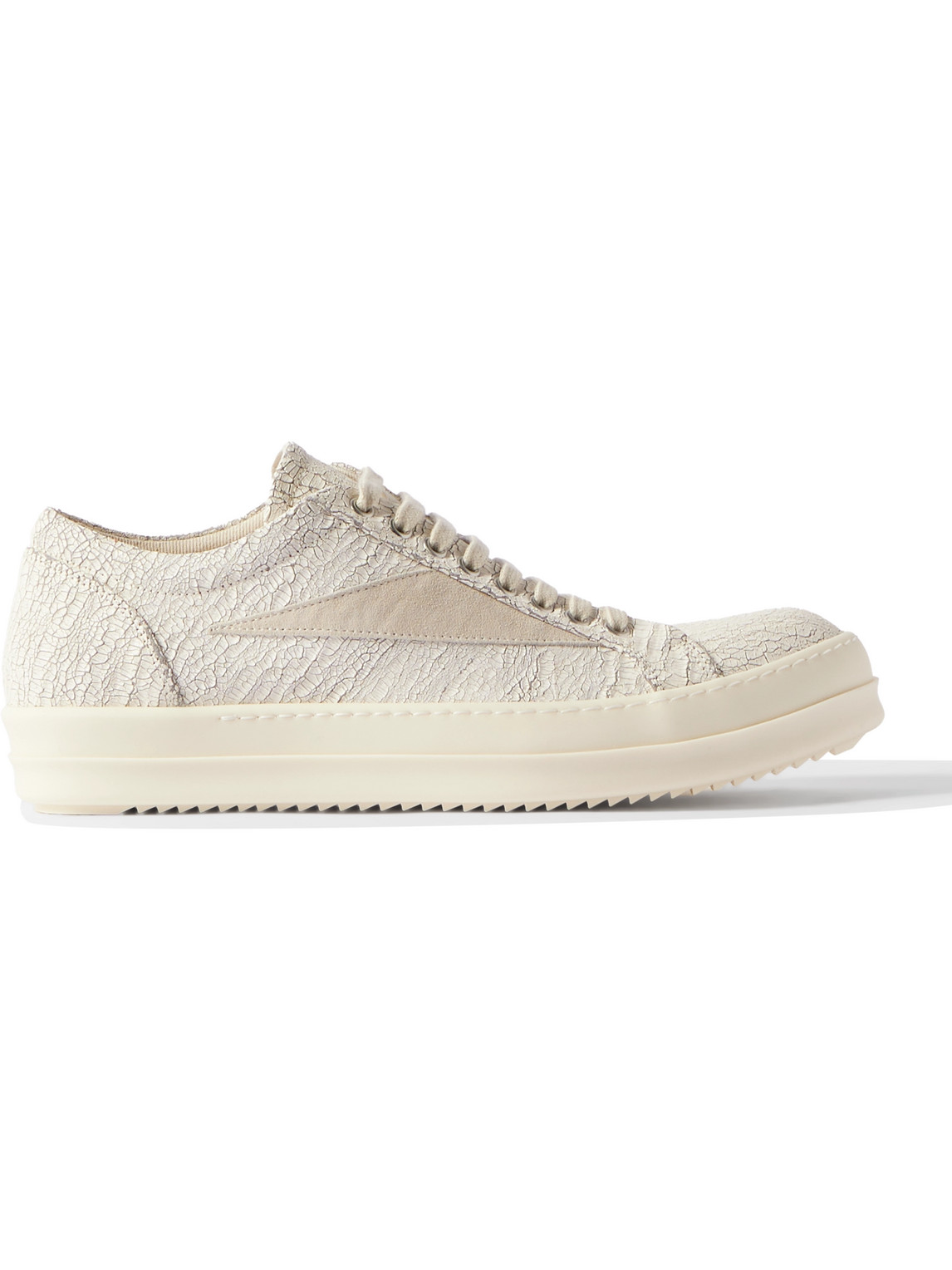 Rick Owens Drkshdw Megacrust Suede-trimmed Distressed Coated-denim Sneakers In Neutrals