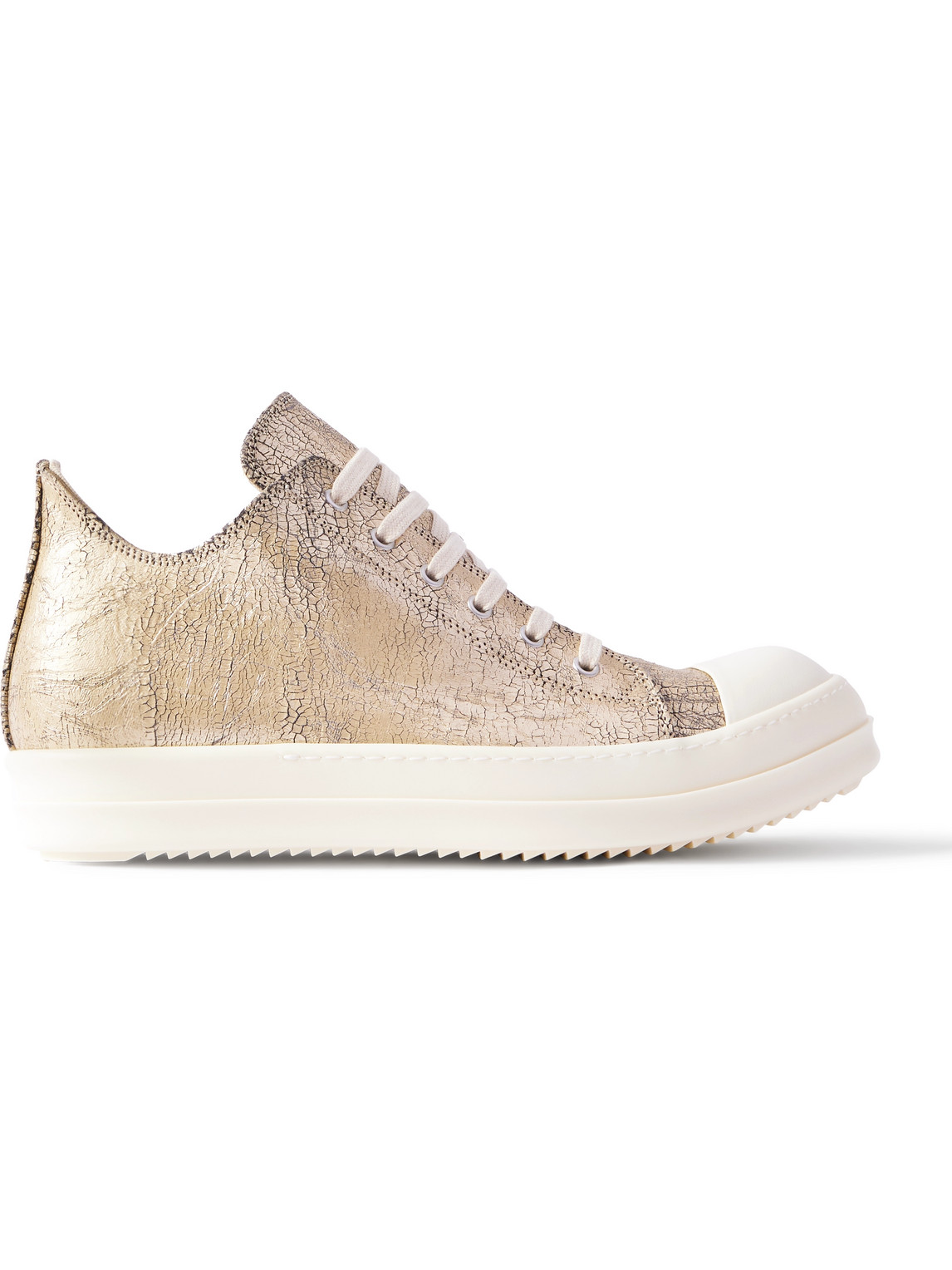 Rick Owens Drkshdw Metallic Coated-denim Trainers In Gold