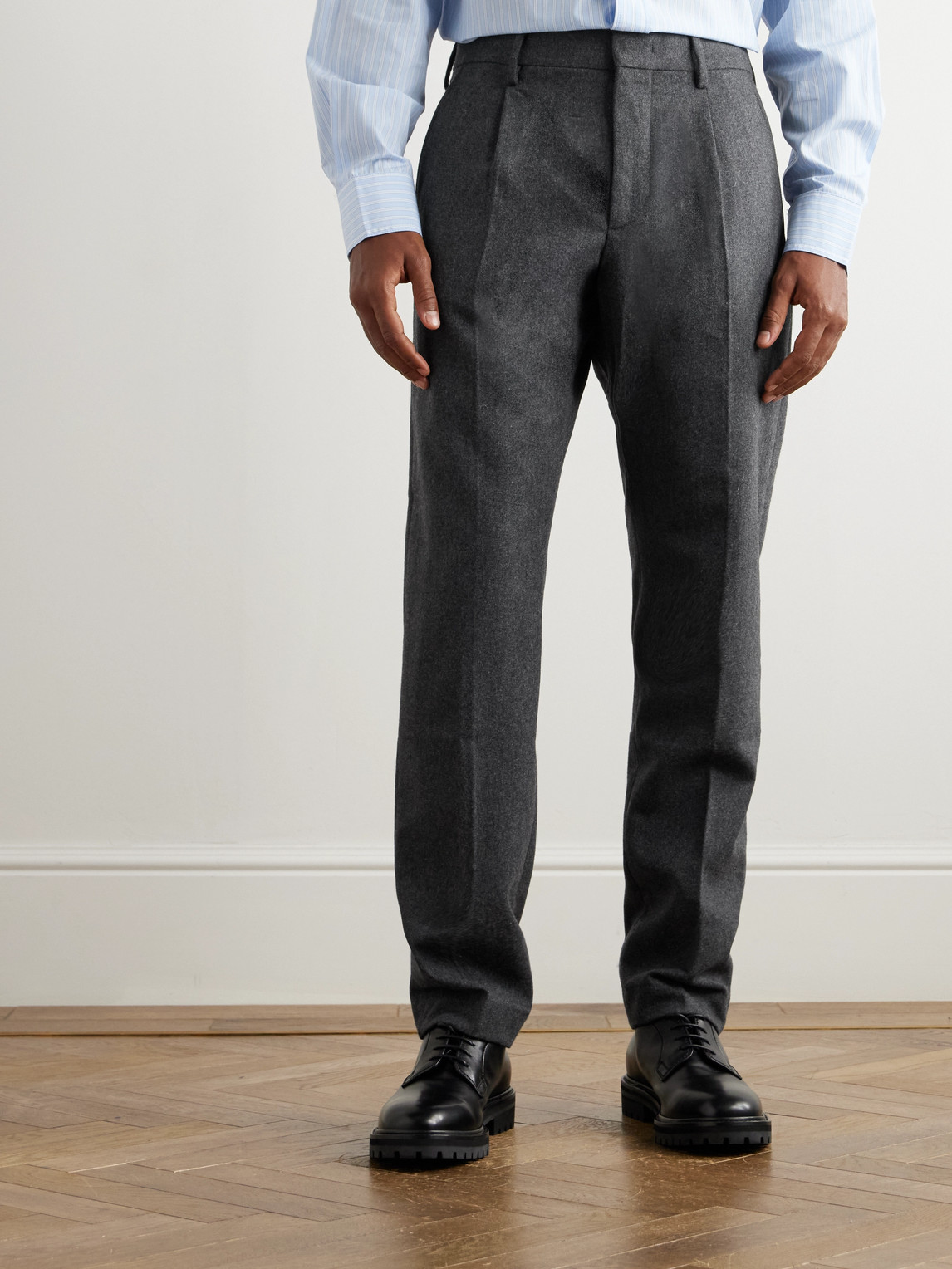 Shop Nn07 Bill 1630 Straight-leg Pleated Wool-blend Trousers In Gray
