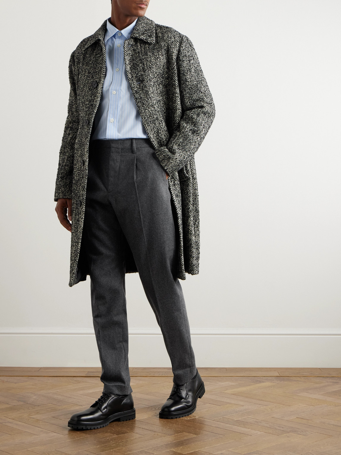 Shop Nn07 Bill 1630 Straight-leg Pleated Wool-blend Trousers In Gray