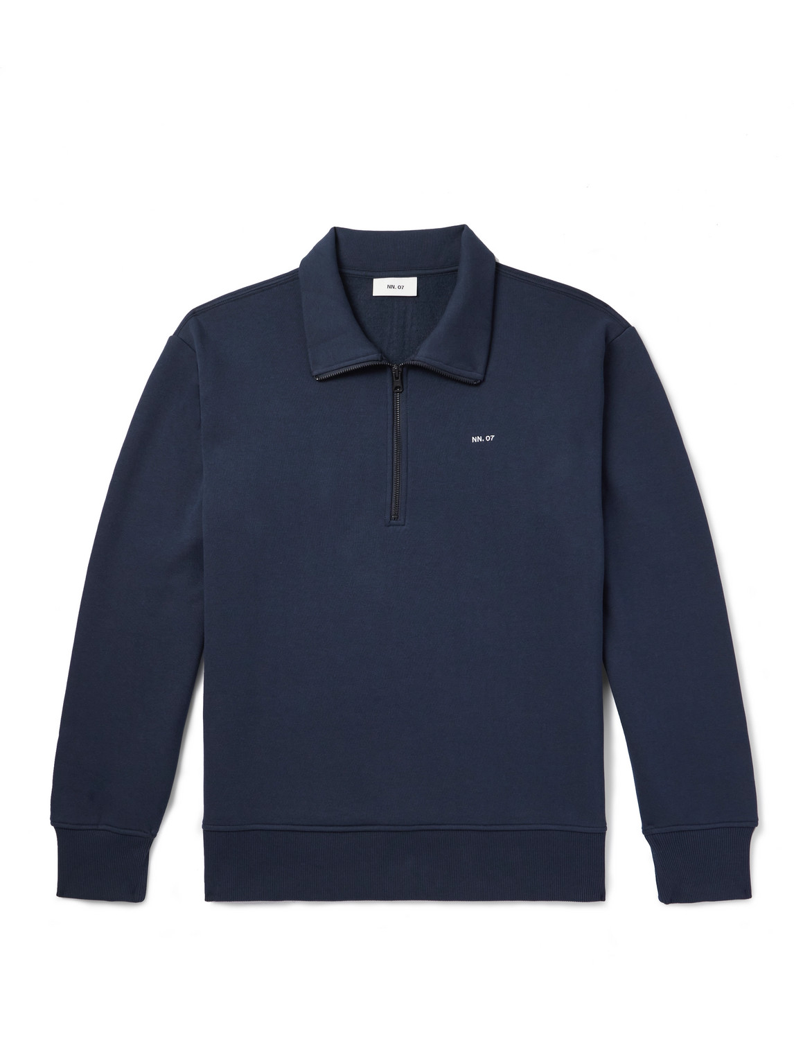 Nn07 Brigs Logo-embroidered Organic Cotton-blend Jersey Half-zip Sweatshirt In Blue