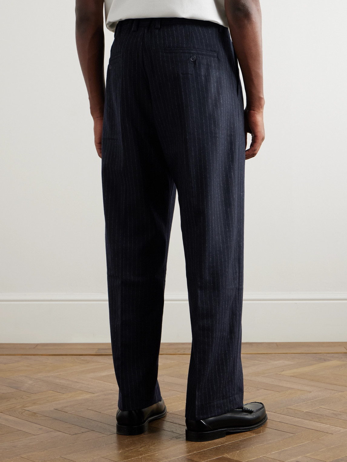 Shop Nn07 Straight-leg Pleated Pinstriped Recycled Wool-blend Trousers In Blue