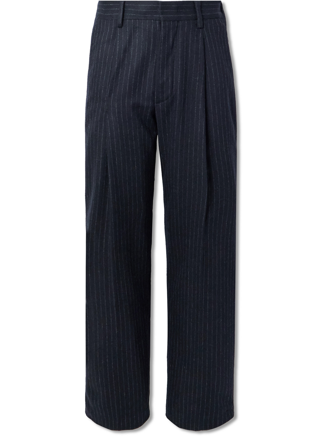 Nn07 Straight-leg Pleated Pinstriped Recycled Wool-blend Trousers In Blue