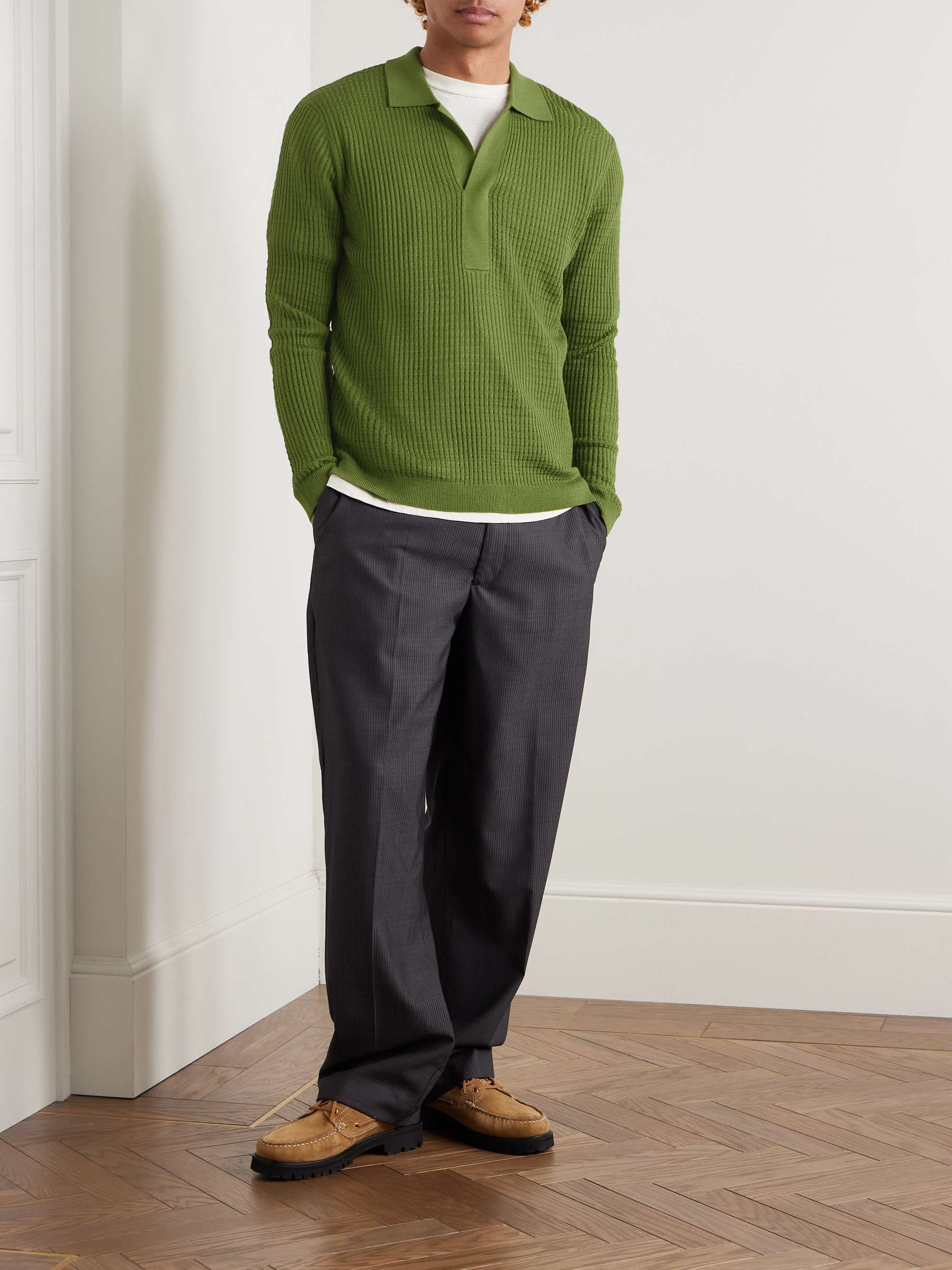 NN07 Huxley 6659 Slim-Fit Waffle-Knit Wool-Blend Polo Shirt