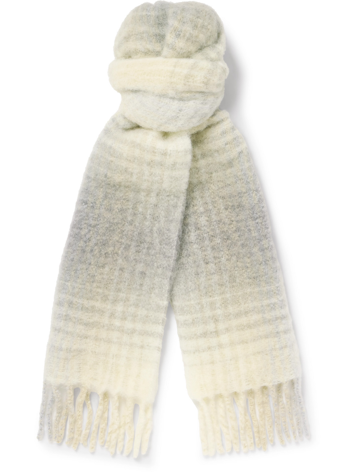 9017 Fringed Checked Wool-Blend Scarf