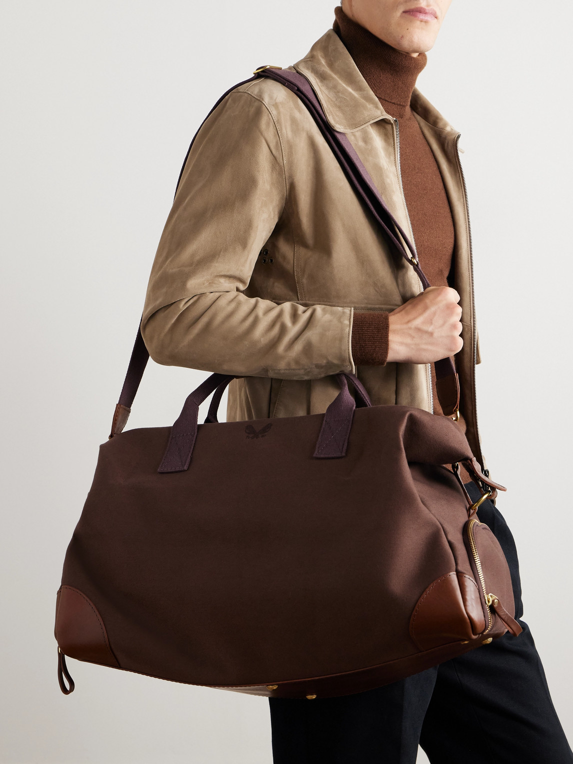 Weekender Leather-Trimmed Cotton-Canvas Holdall — 2
