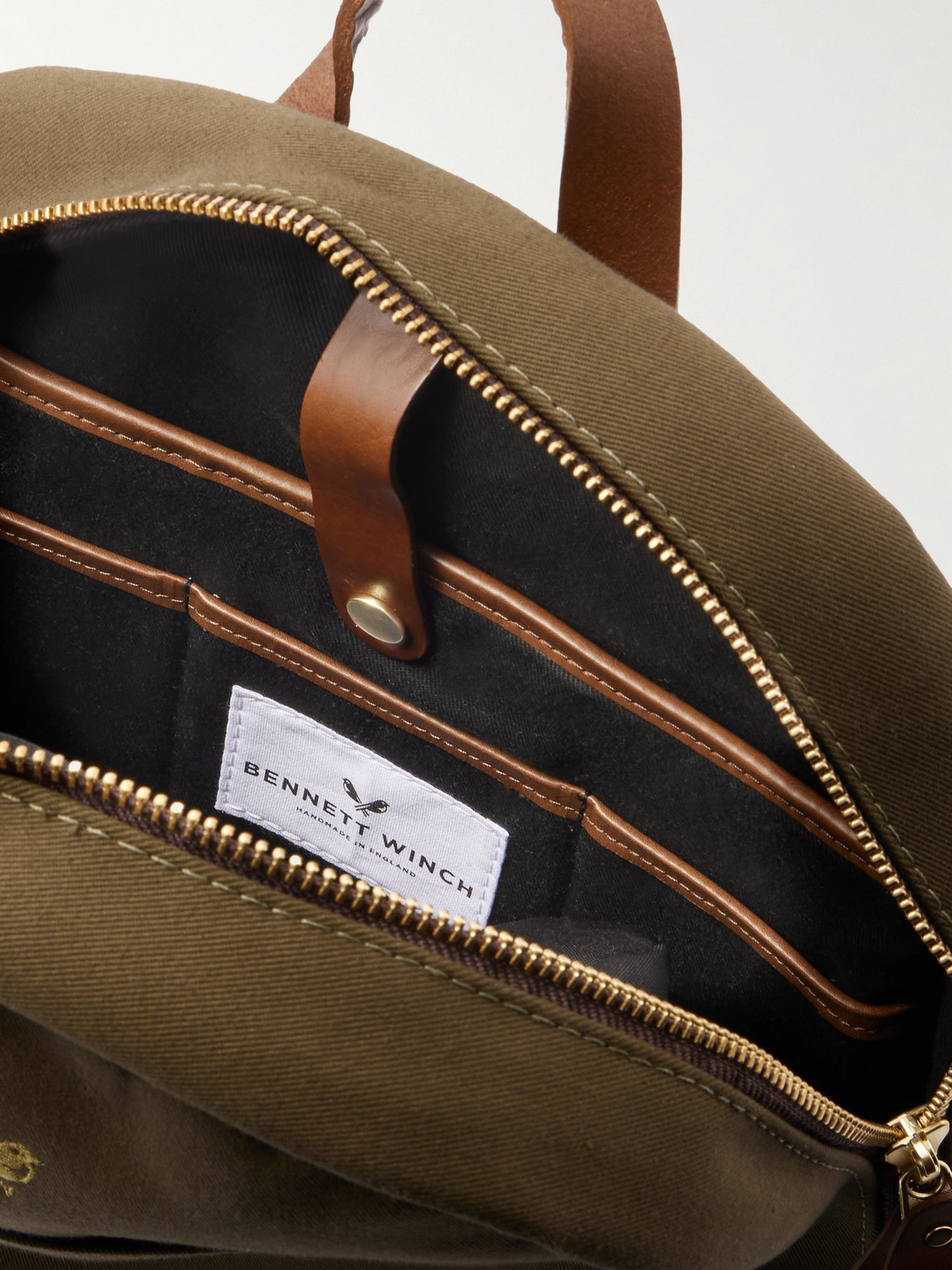 BENNETT WINCH LOGO-EMBROIDERED LEATHER-TRIMMED COTTON-CANVAS BACKPACK