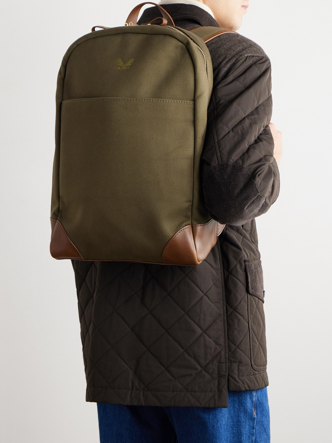 BENNETT WINCH LOGO-EMBROIDERED LEATHER-TRIMMED COTTON-CANVAS BACKPACK
