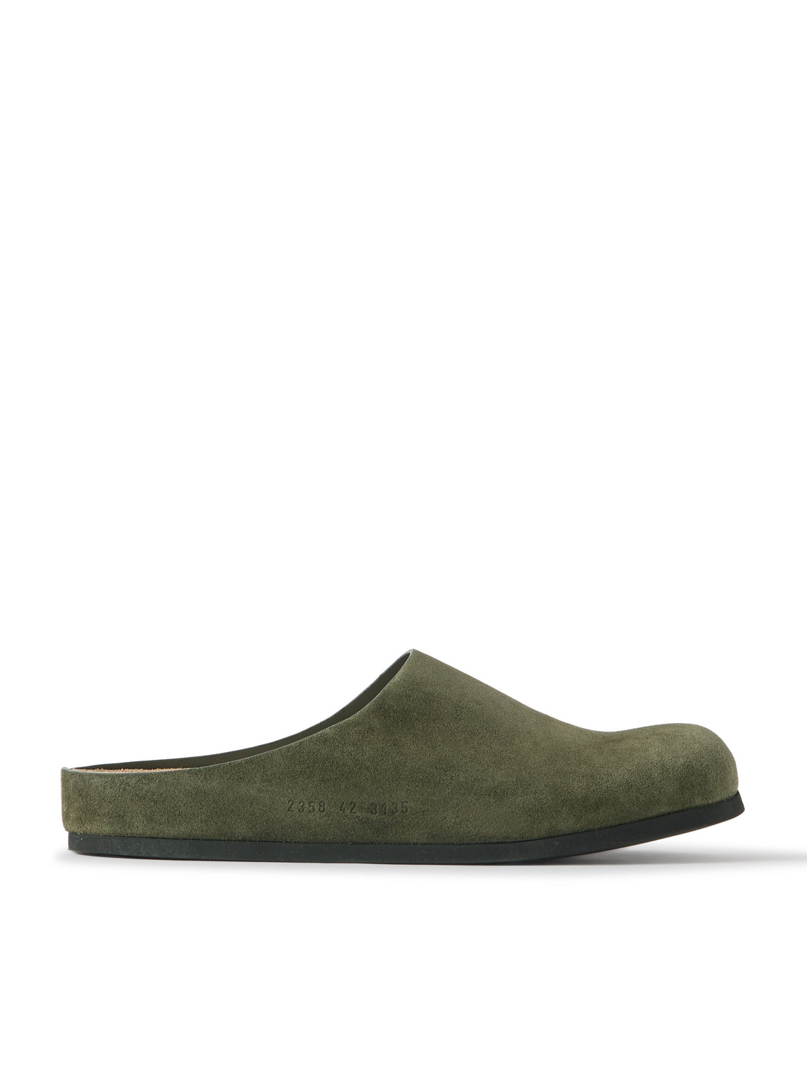 Common Projects Logo-debossed Suede Clogs In Green
