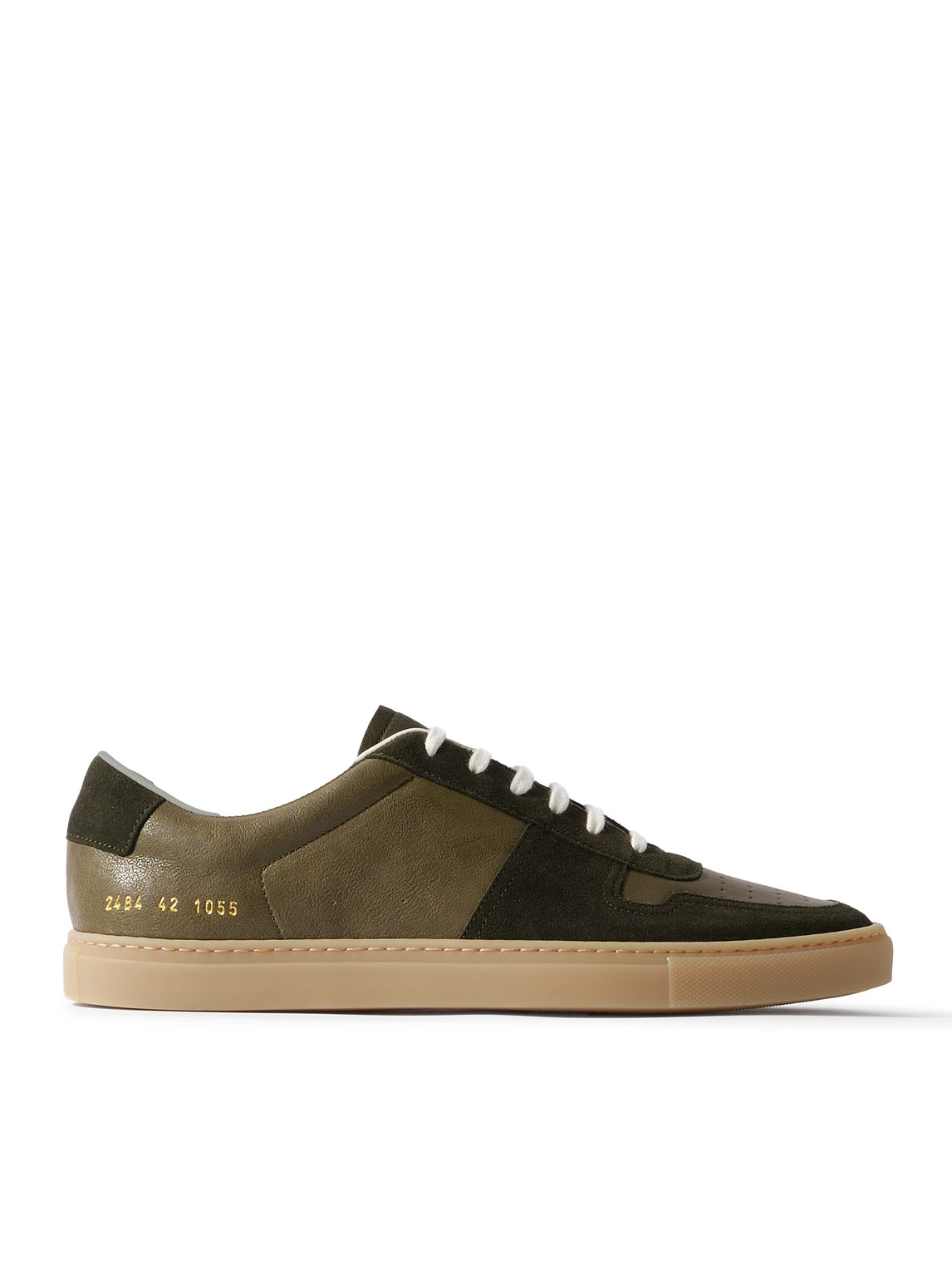 Common Projects Bball Suede-trimmed Leather Sneakers In Green