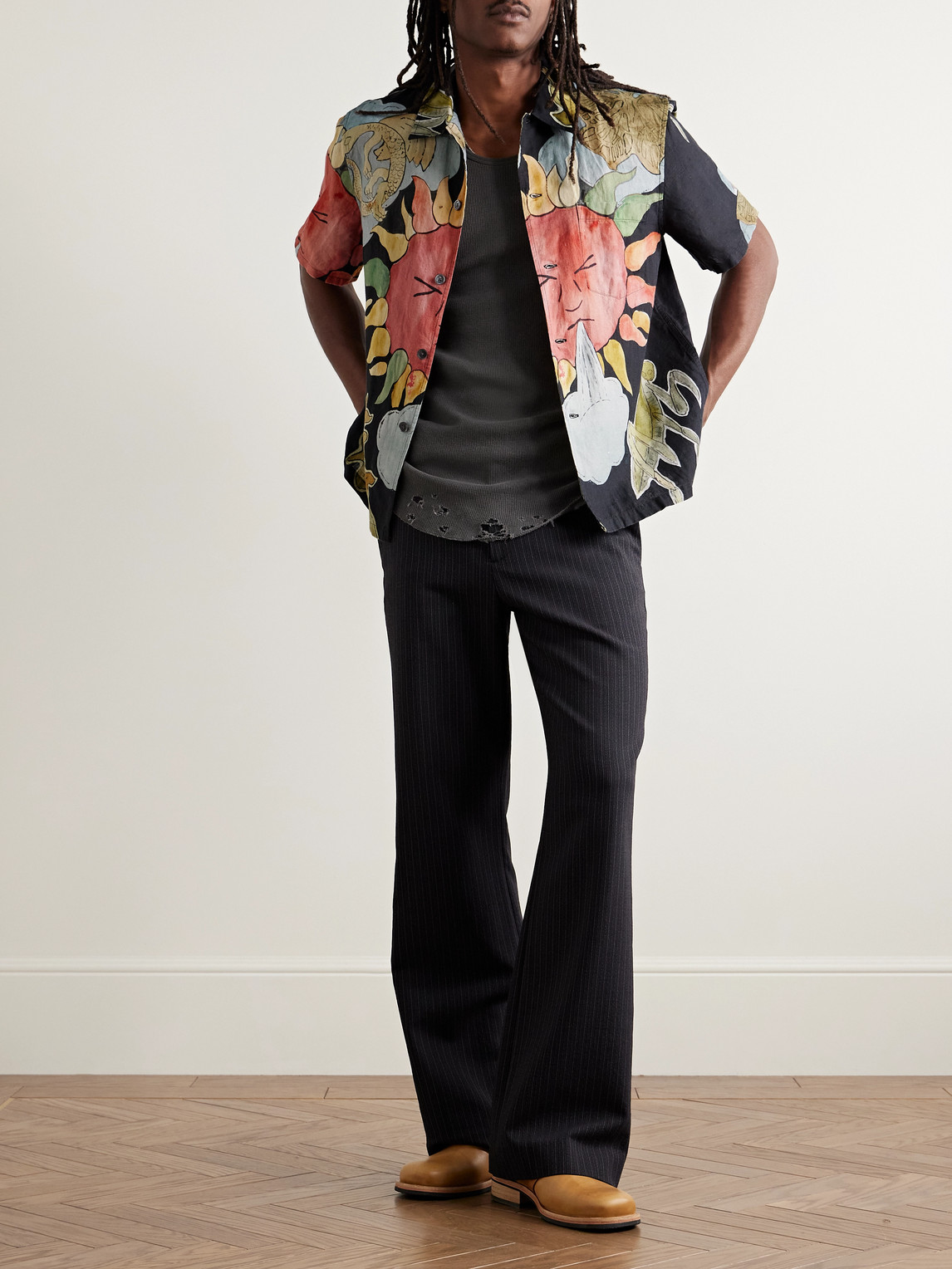 Shop Our Legacy Printed Linen And Cotton-blend Shirt In Black