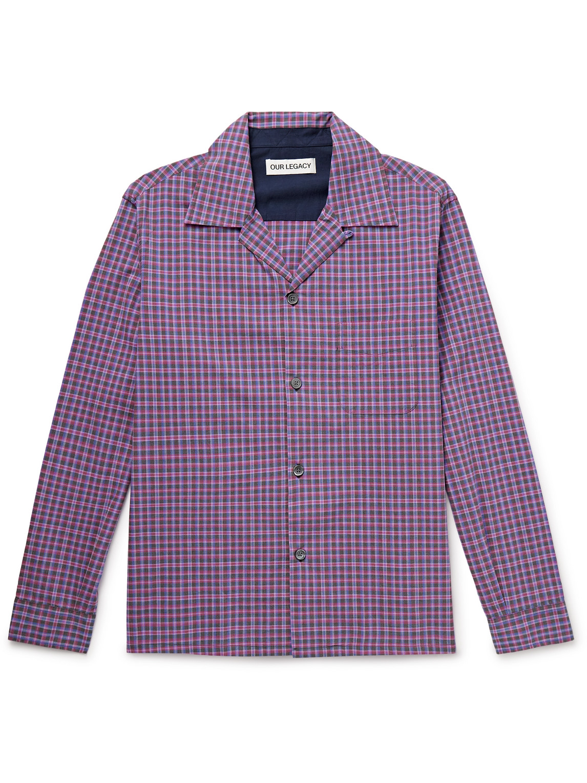 Our Legacy Heusen Convertible-collar Checked Cotton Shirt In Purple