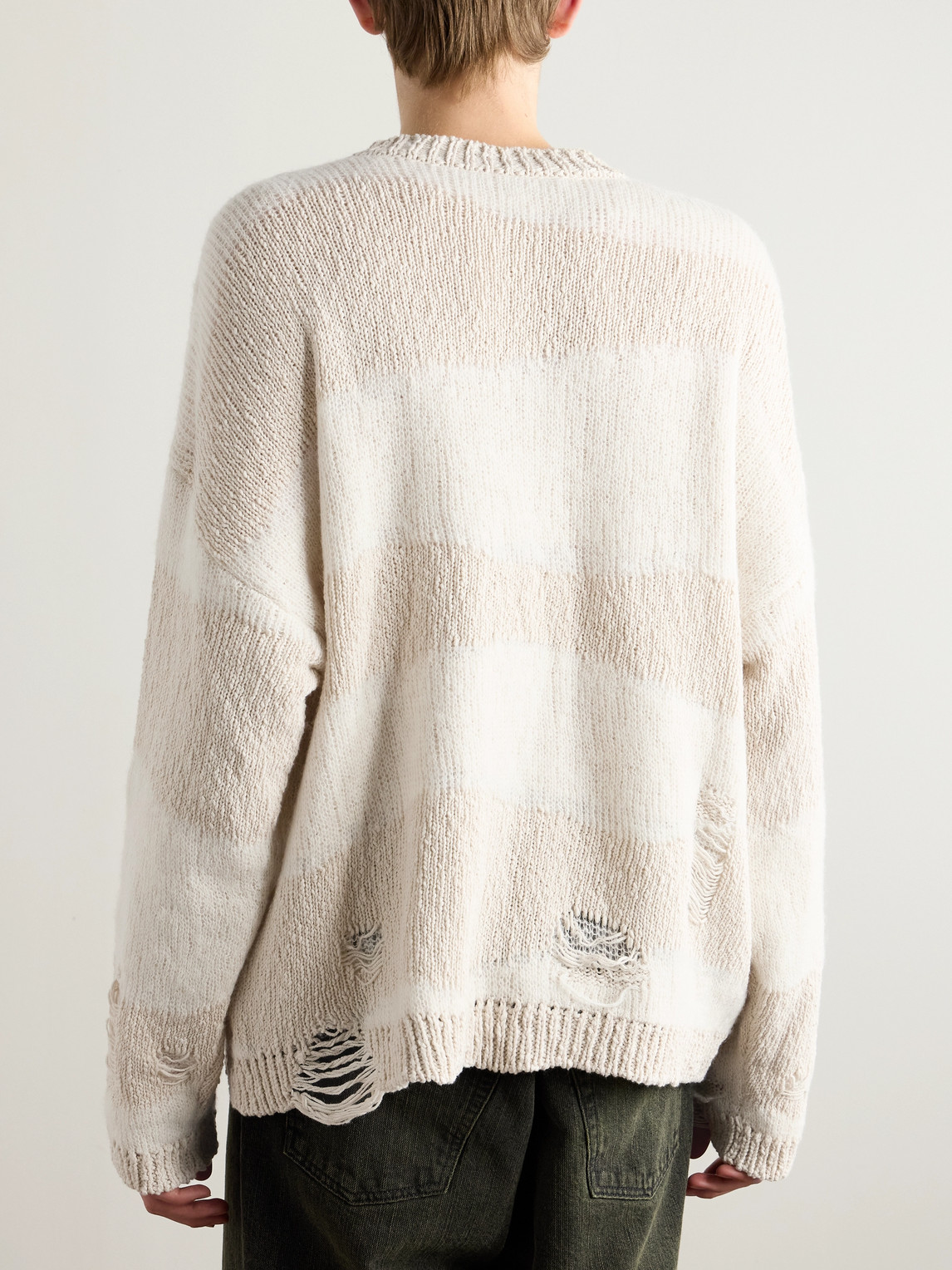 Our Legacy Popover Distressed Striped Cotton And Linen-blend Sweater In Neutrals