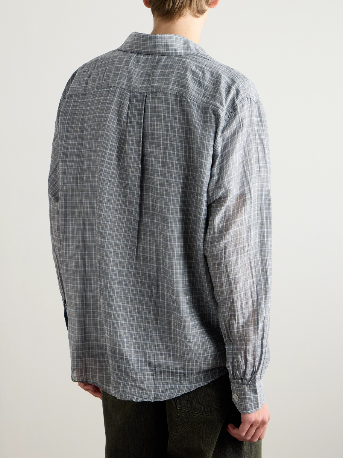 Our Legacy Beyond Checked Cotton And Silk-blend Shirt In Gray
