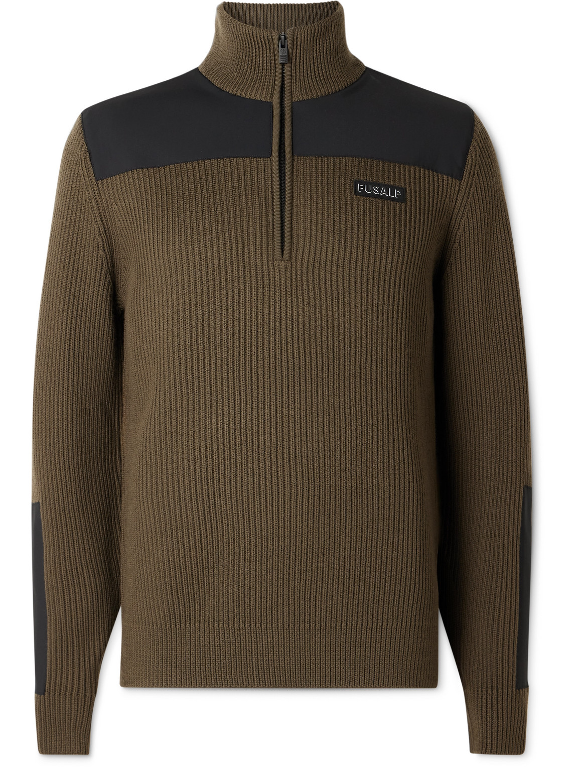 Theodore Jersey-Trimmed Ribbed Wool Half-Zip Sweater
