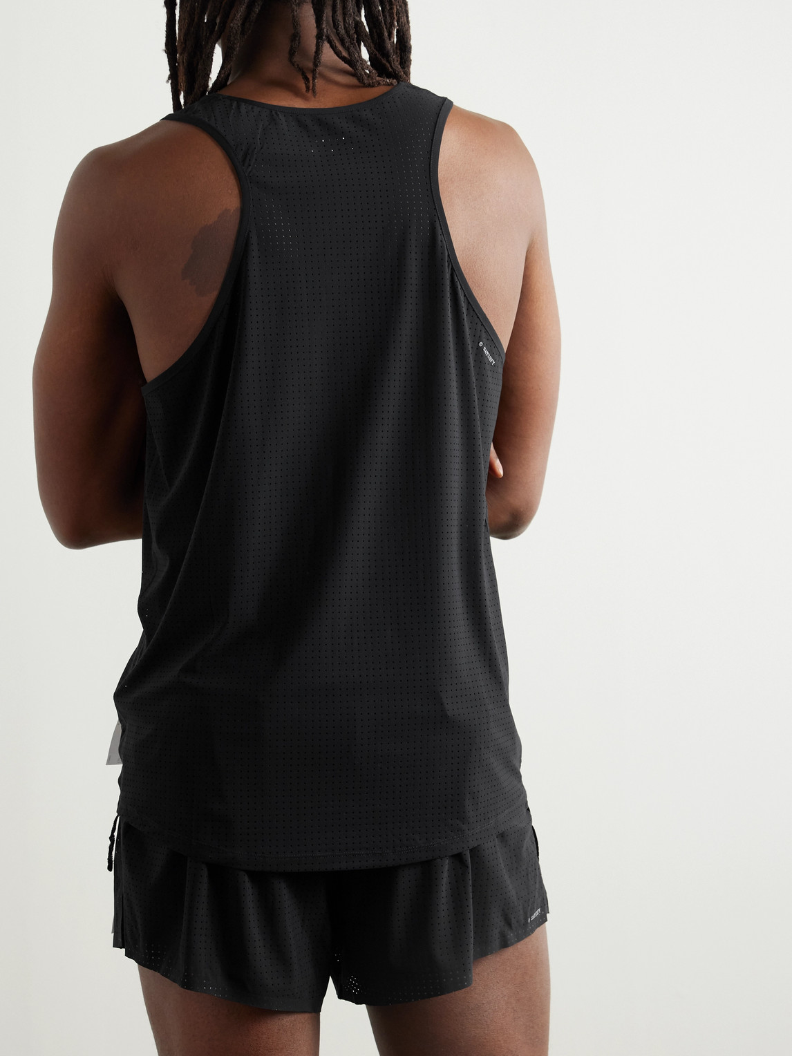 Satisfy Embellished Logo-appliquéd Space-o™ Mesh Tank Top In Black
