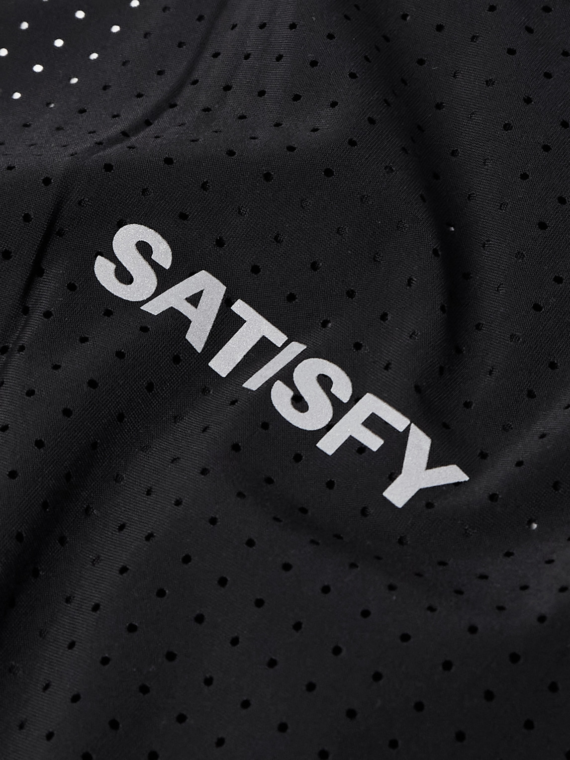Satisfy Embellished Logo-appliquéd Space-o™ Mesh Tank Top In Black