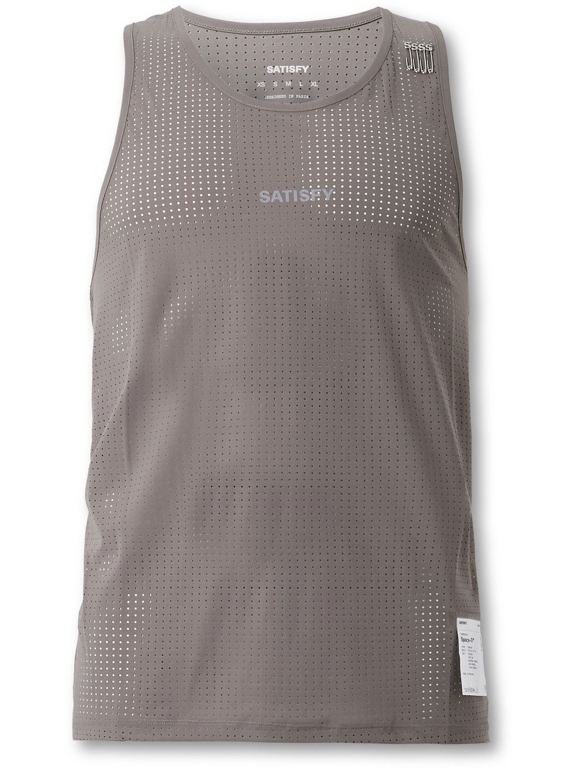 Satisfy Embellished Logo-appliquéd Space-o™ Mesh Tank Top In Brown