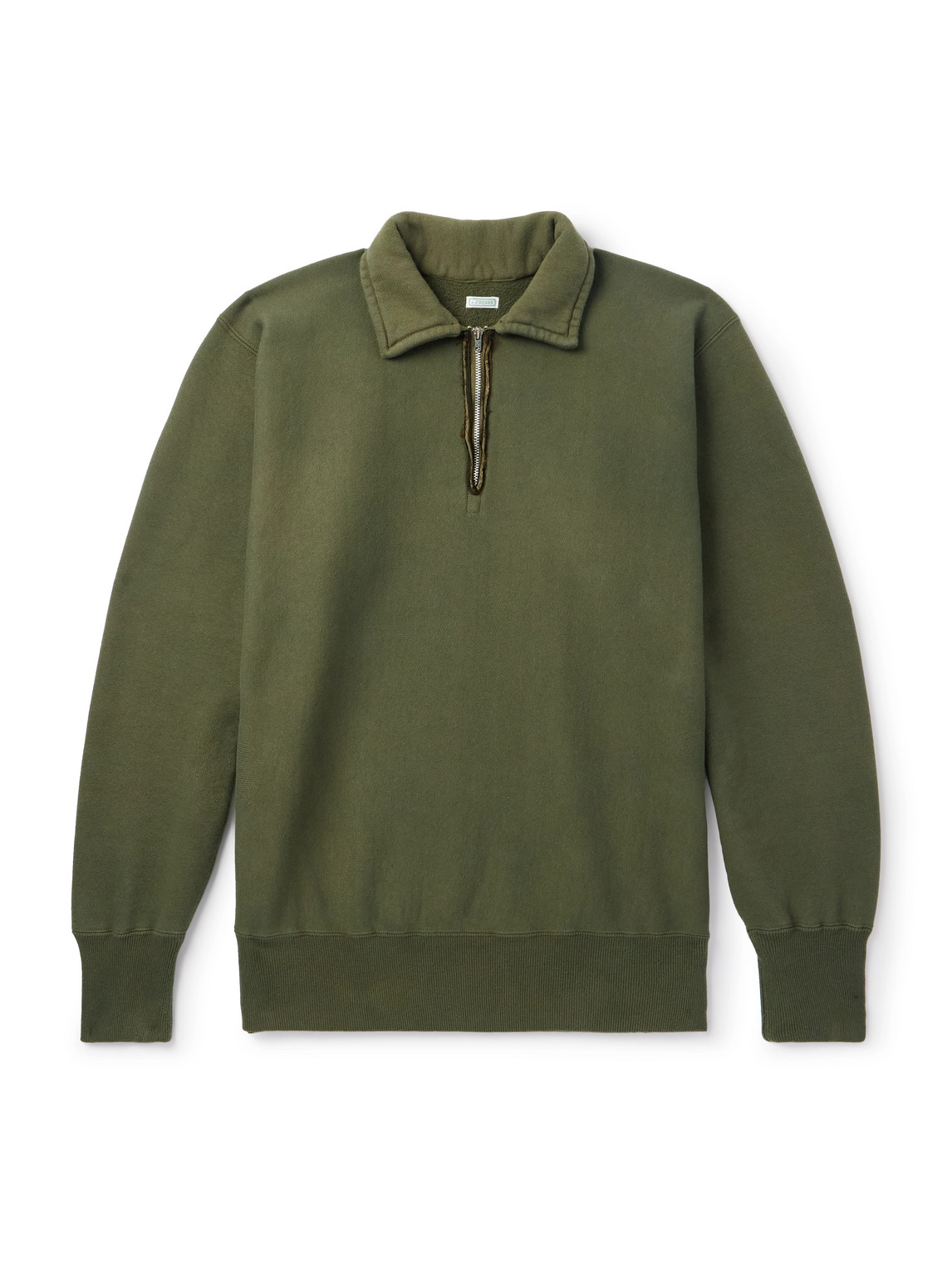 A.presse Distressed Cotton-jersey Half-zip Sweatshirt In Green