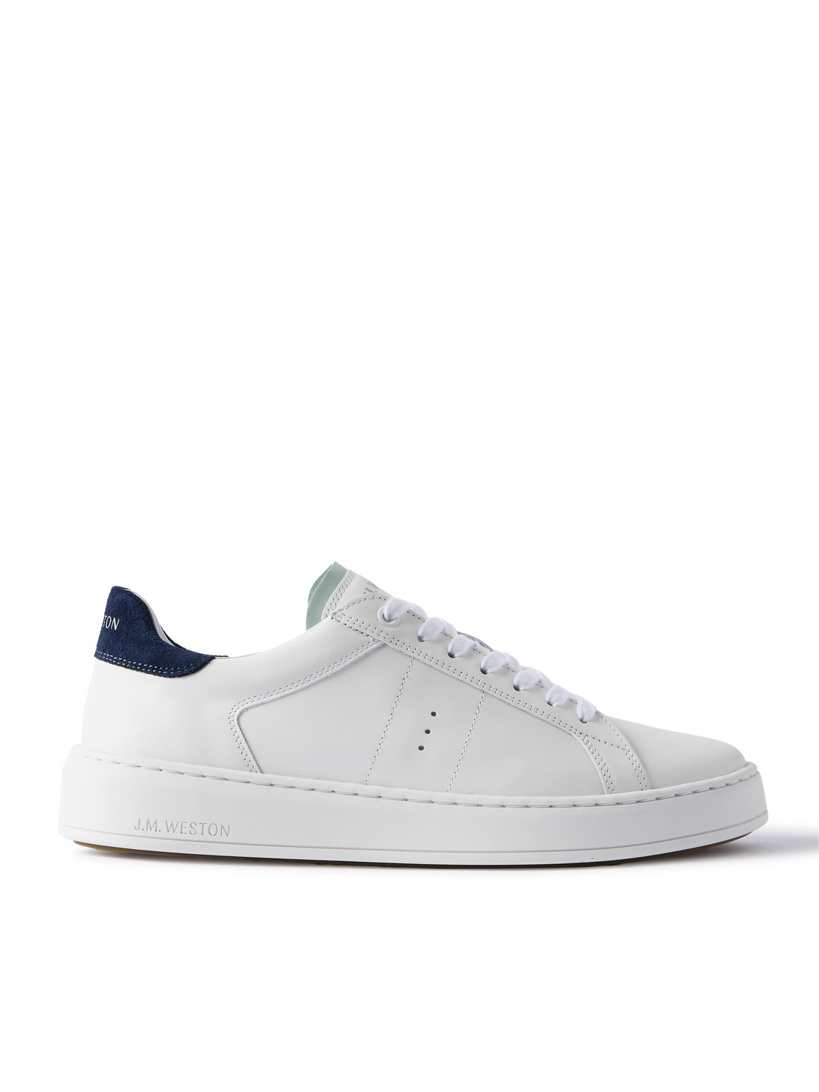 Jm Weston On Time Suede-trimmed Leather Sneakers In White