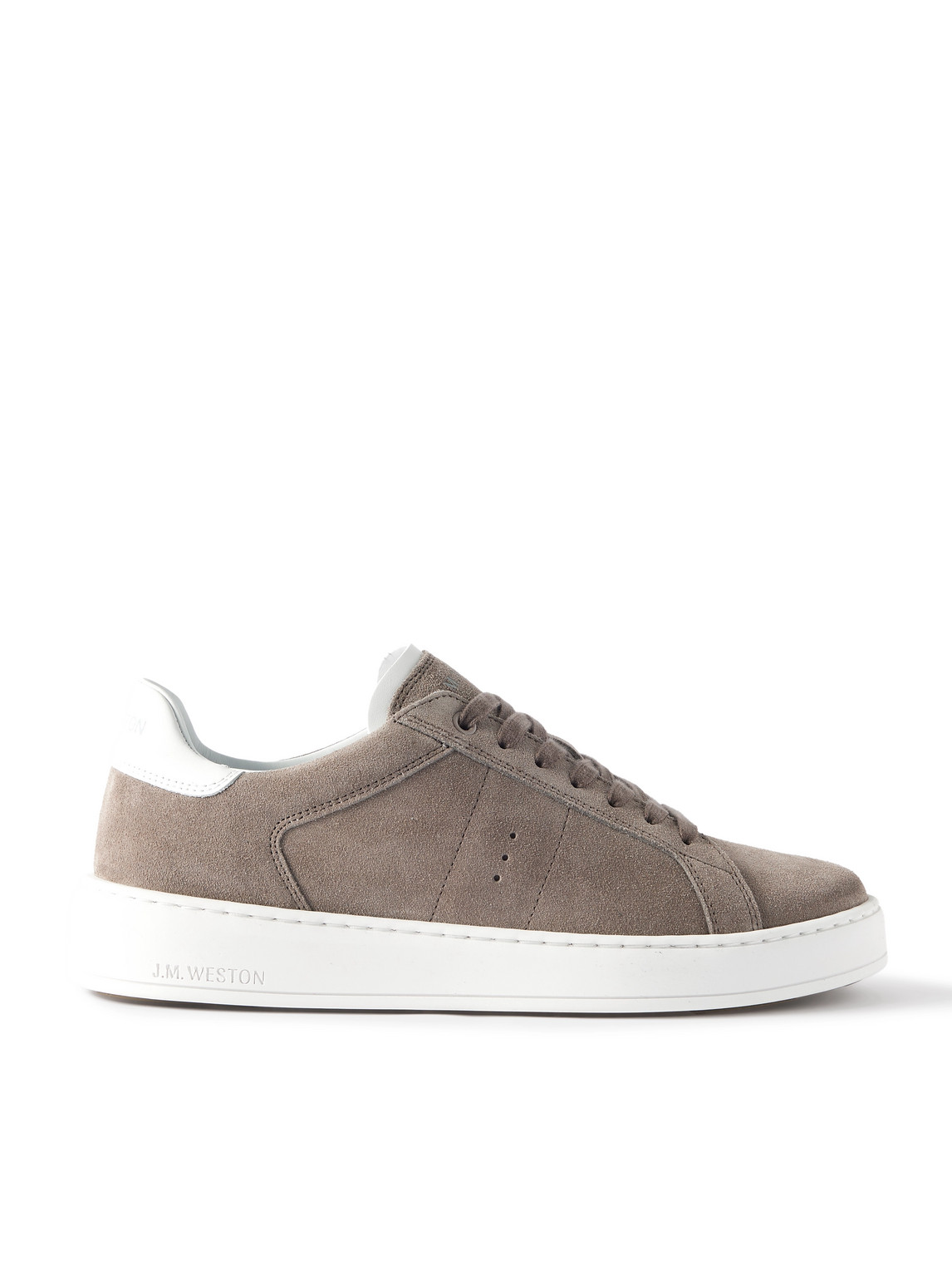 Jm Weston On Time Leather-trimmed Suede Sneakers In Gray