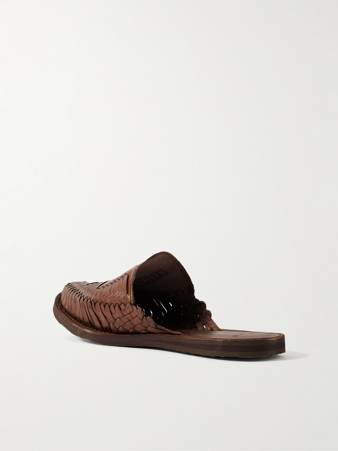 Yuketen Chamula Punta Mita Woven Leather Backless Loafers In Brown