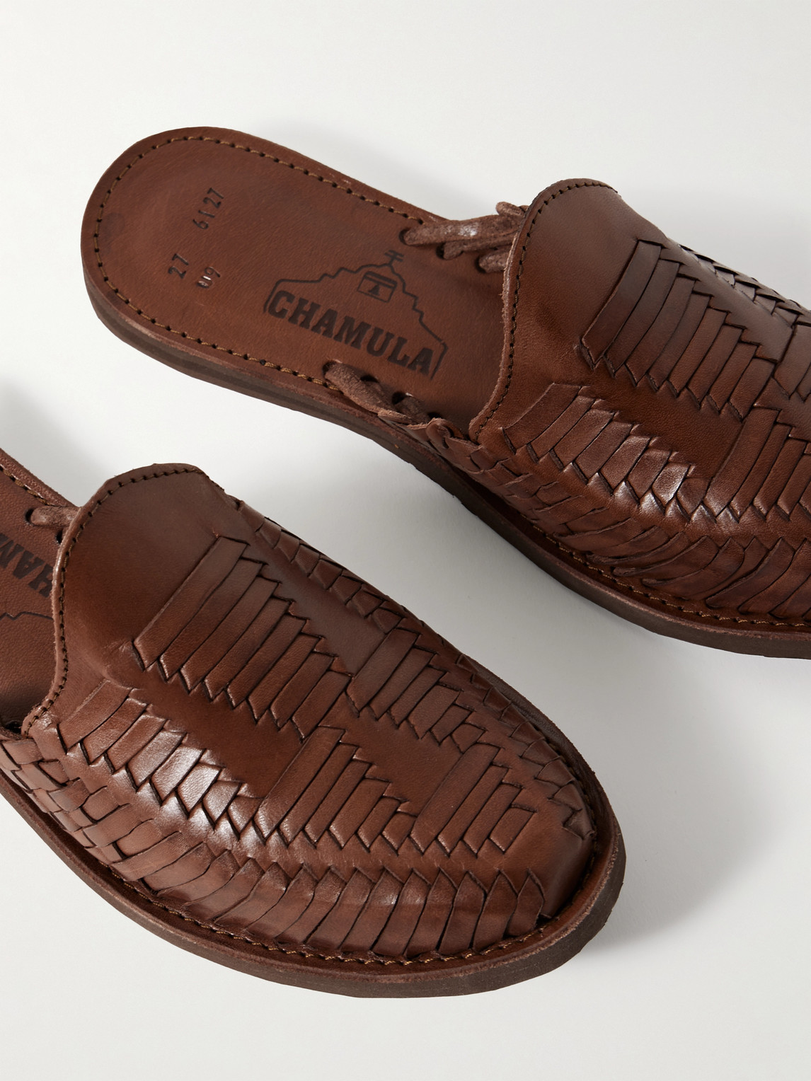 Yuketen Chamula Punta Mita Woven Leather Backless Loafers In Brown