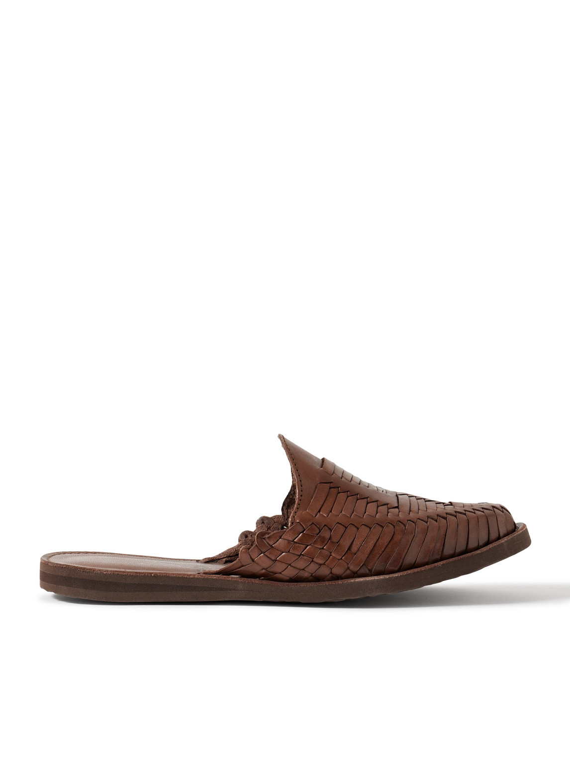 Yuketen Chamula Punta Mita Woven Leather Backless Loafers In Brown