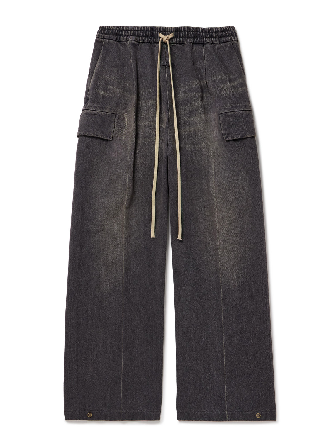 Wide-Leg Denim Drawstring Cargo Trousers