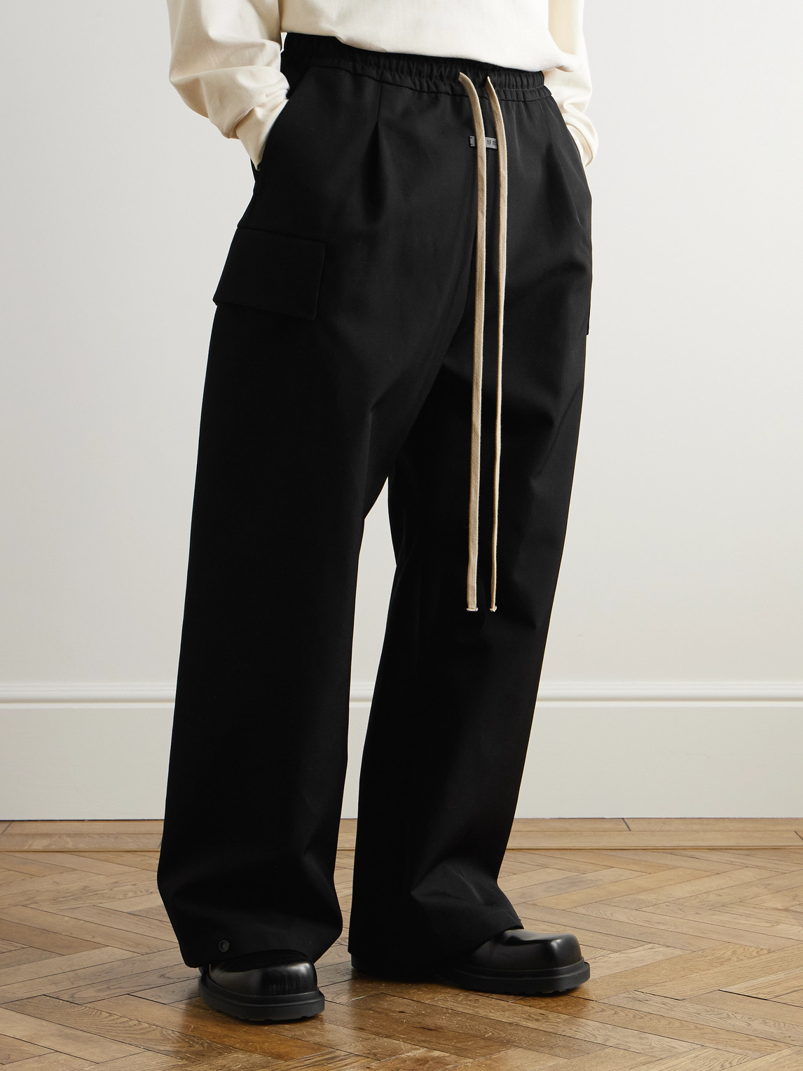 FEAR OF GOD WIDE-LEG WOOL AND COTTON-BLEND TWILL DRAWSTRING CARGO TROUSERS
