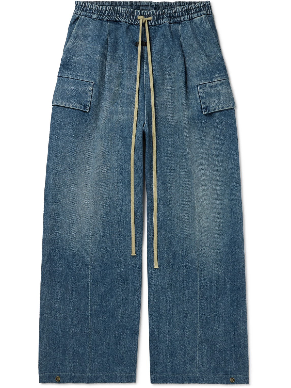 Fear Of God Wide-leg Denim Drawstring Cargo Trousers In Blue