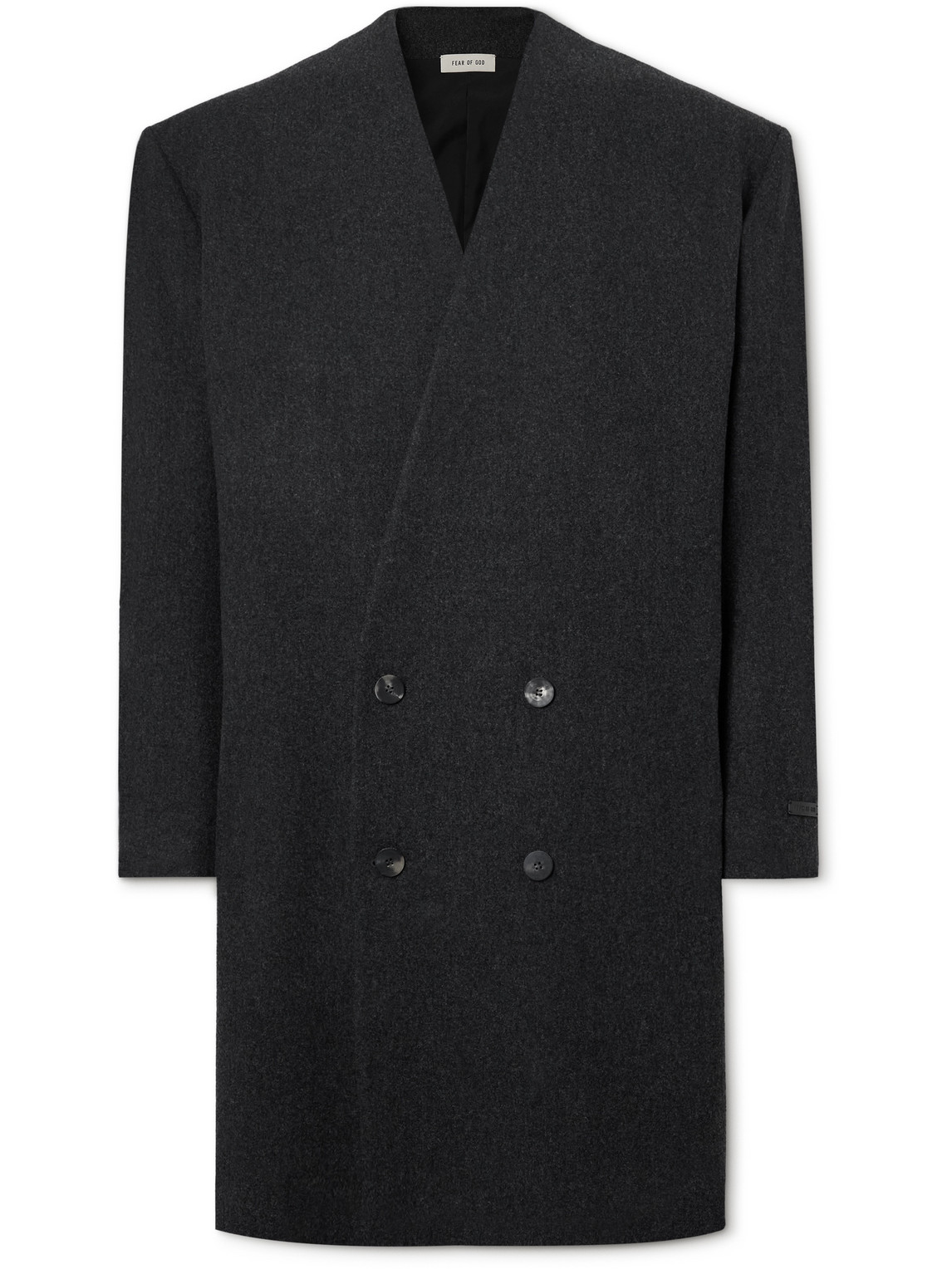 Oversized Double-Breasted Logo-Appliquéd Wool-Blend Flannel Coat