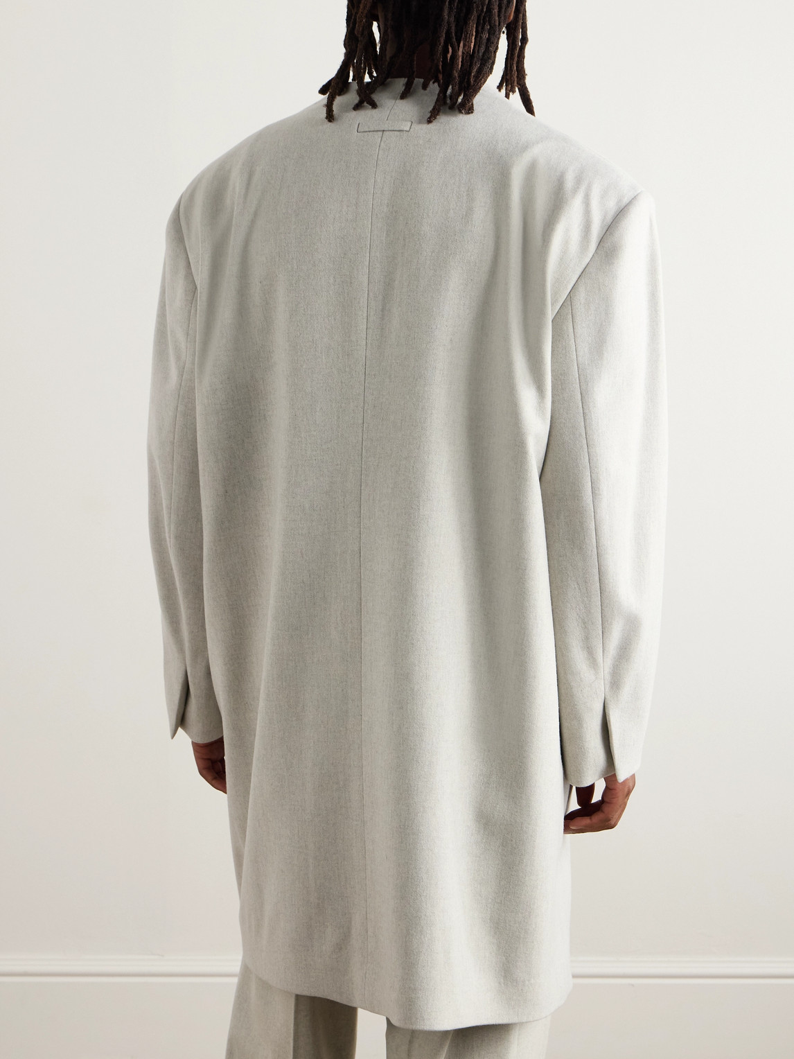 Shop Fear Of God Oversized Double-breasted Logo-appliquéd Wool-blend Flannel Coat In Gray