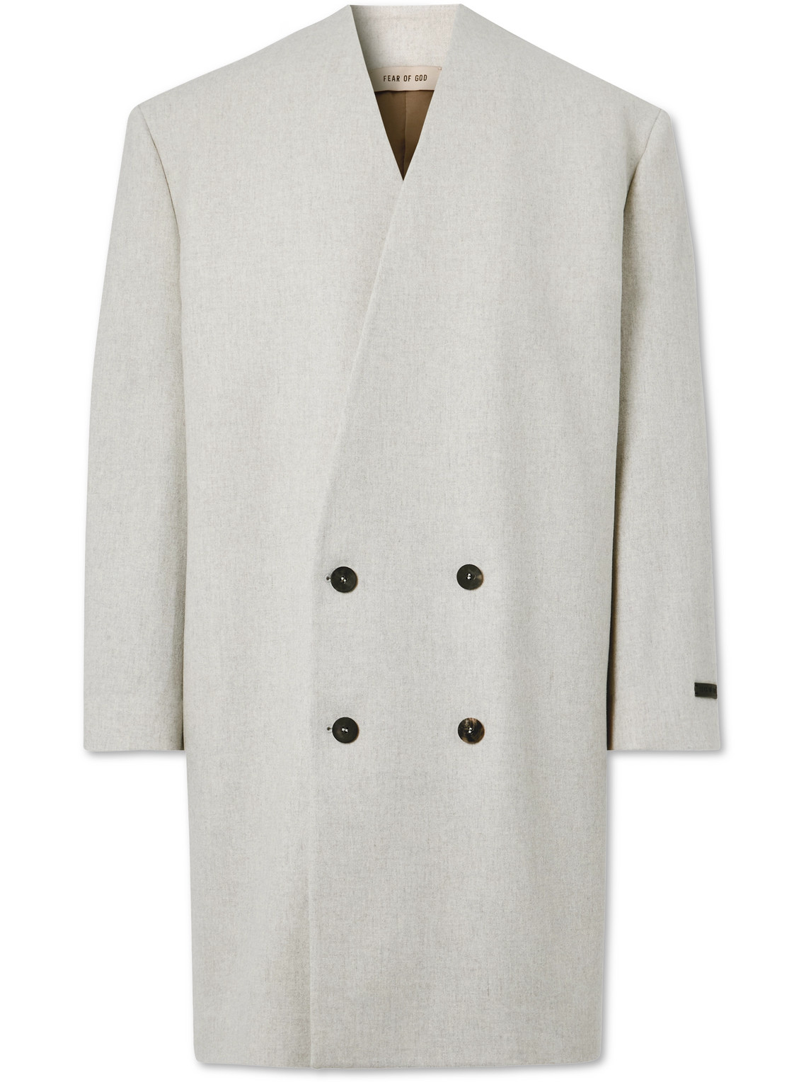 Fear Of God Oversized Double-breasted Logo-appliquéd Wool-blend Flannel Coat In Gray
