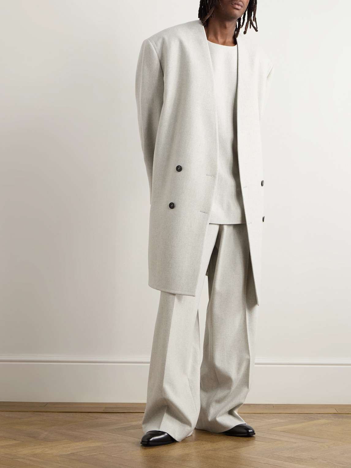 FEAR OF GOD WIDE-LEG PLEATED VIRGIN WOOL-BLEND FLANNEL TROUSERS