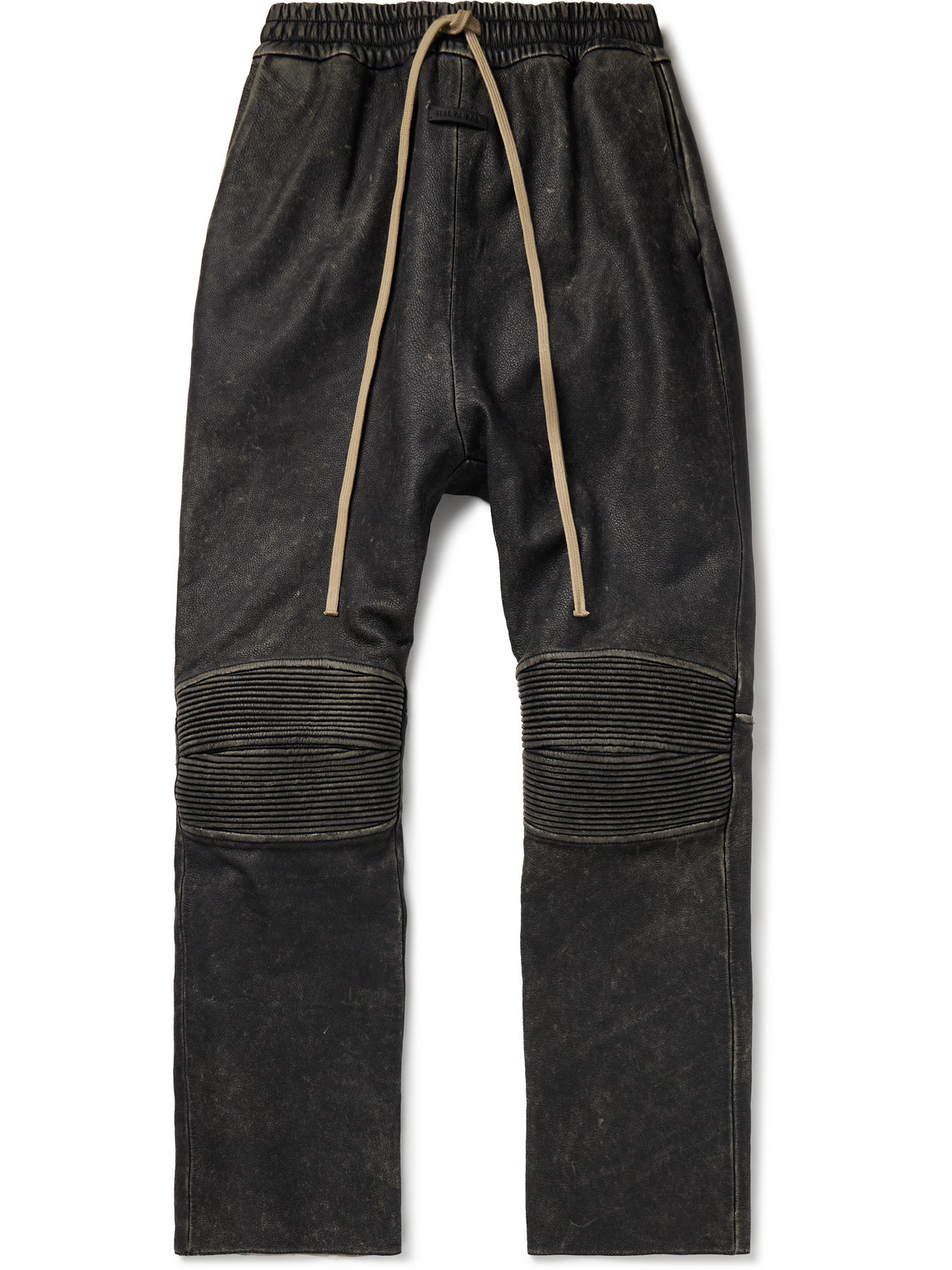 Moto Straight-Leg Leather Drawstring Trousers