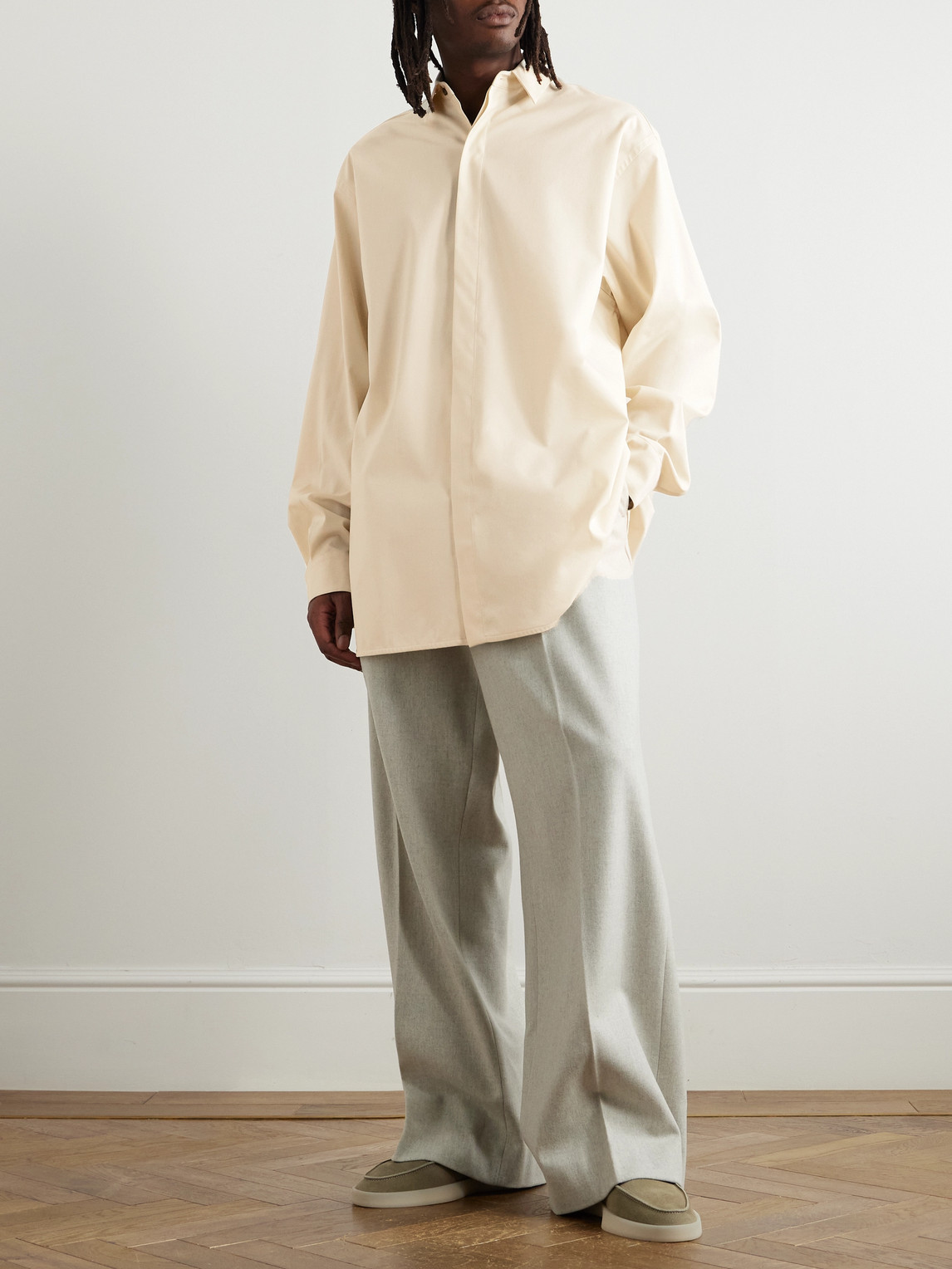 Shop Fear Of God Oversized Stretch-cotton And Wool-blend Oxford Shirt In Neutrals