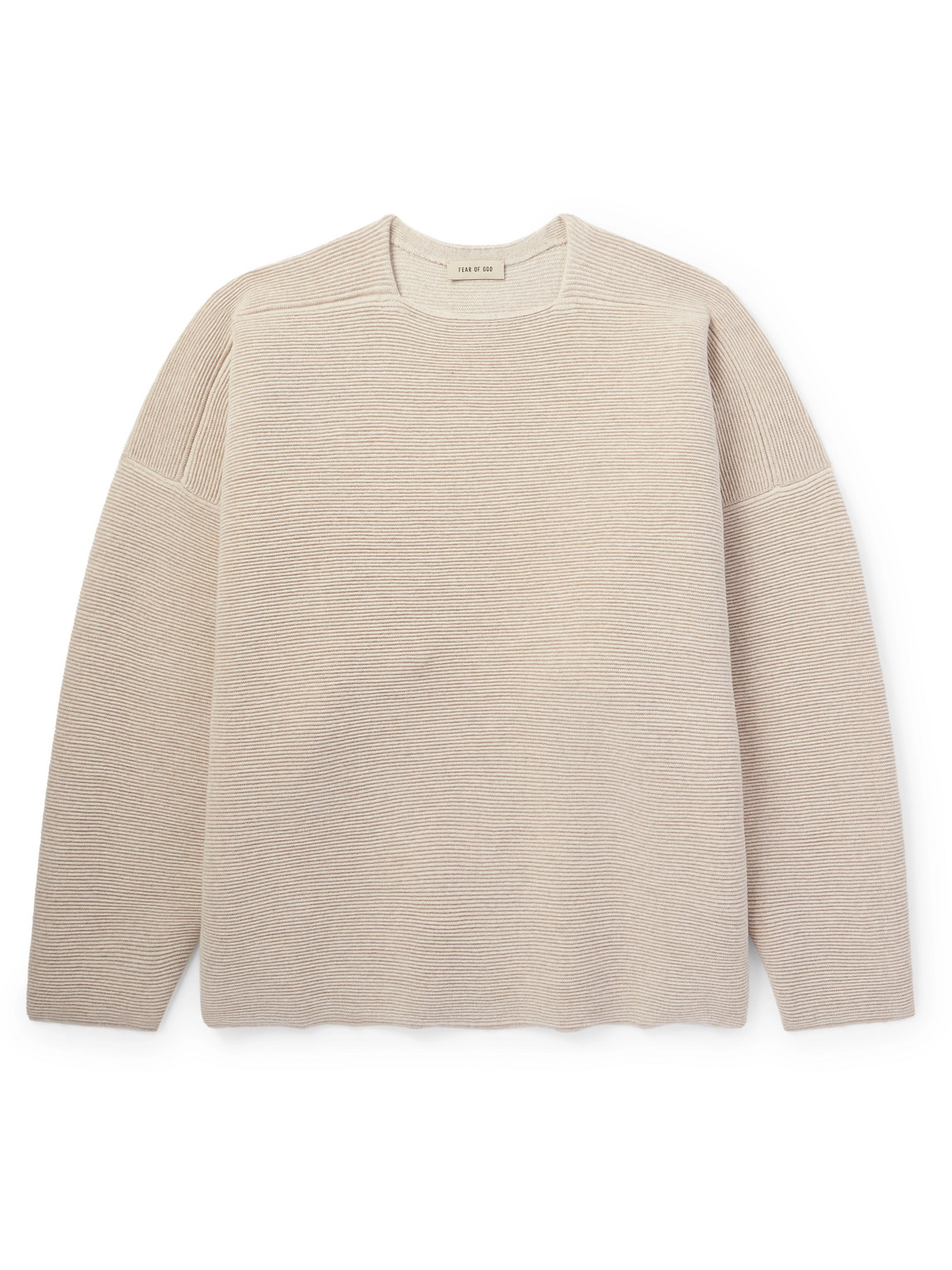 Fear Of God Logo-appliquéd Ribbed Virgin Wool Sweater In Neutrals