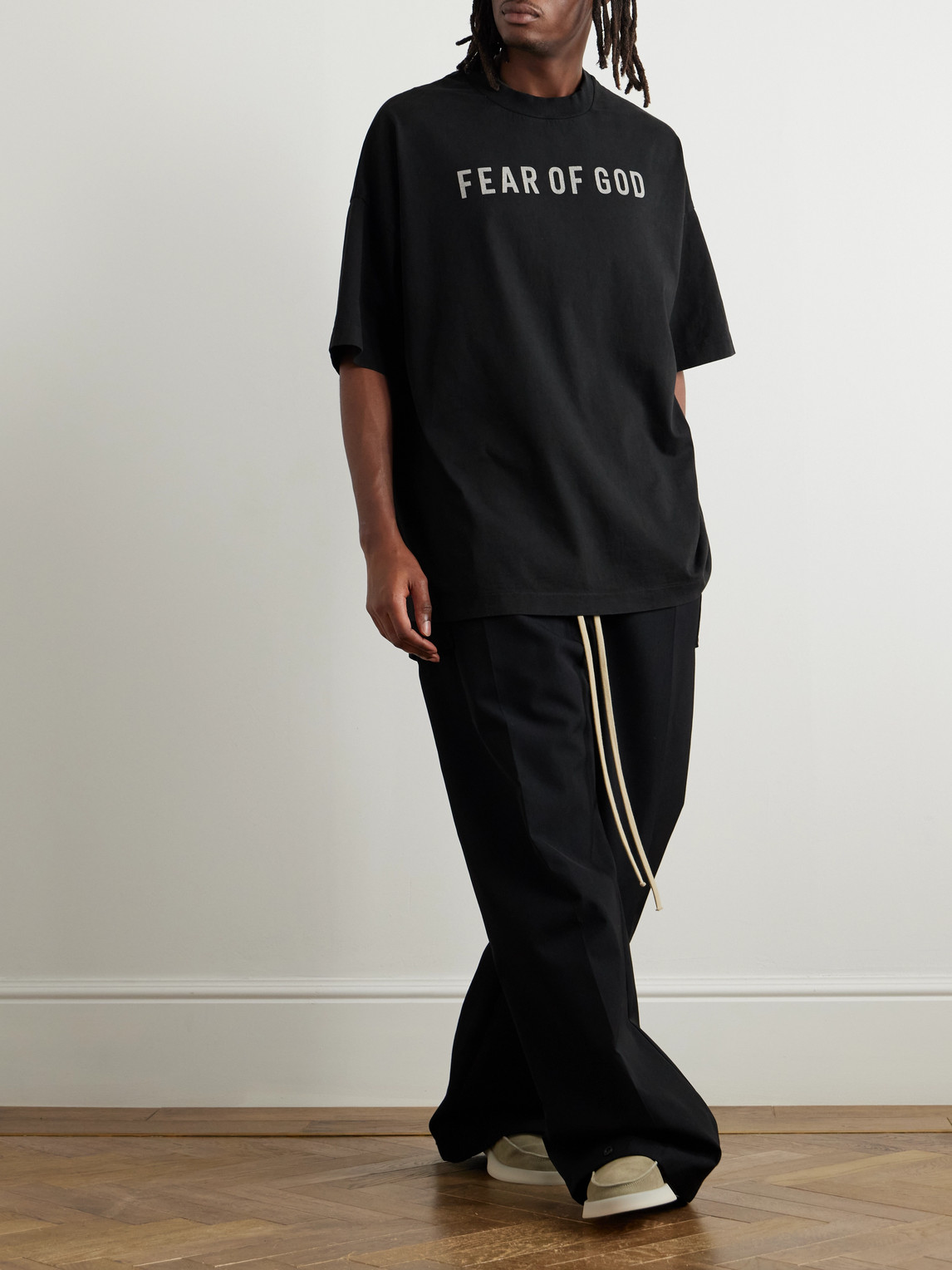 Shop Fear Of God Oversized Logo-print Cotton-jersey T-shirt In Black