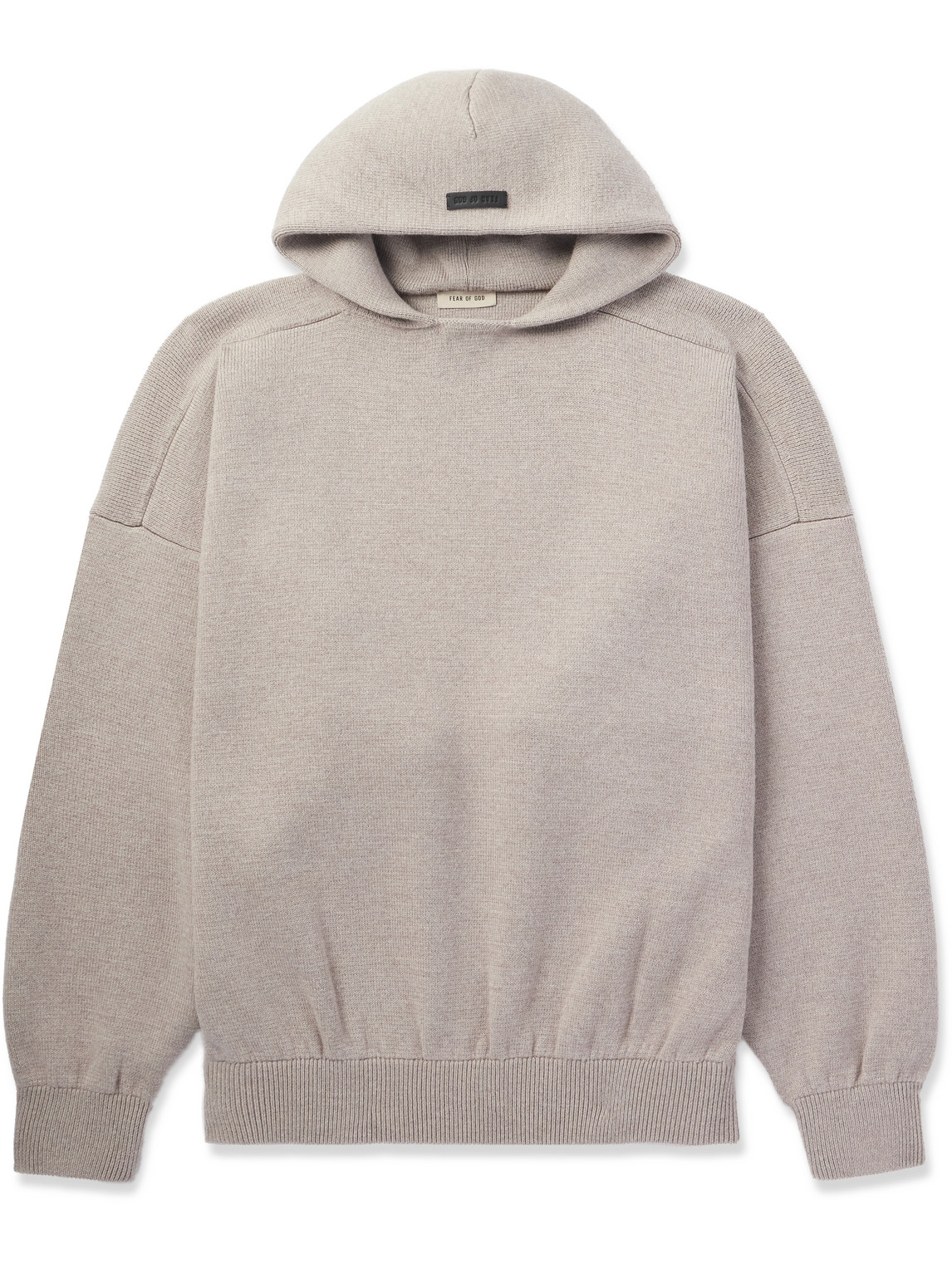 Fear Of God Logo-appliquéd Merino Wool Hoodie In Neutrals