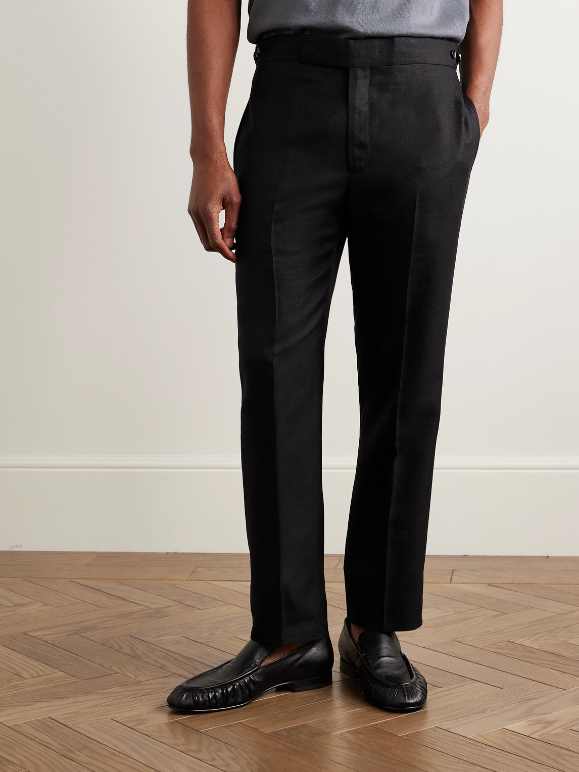 Gabriela Hearst Sebastian Slim-fit Straight-leg Wool, Silk And Linen-blend Twill Trousers In Black