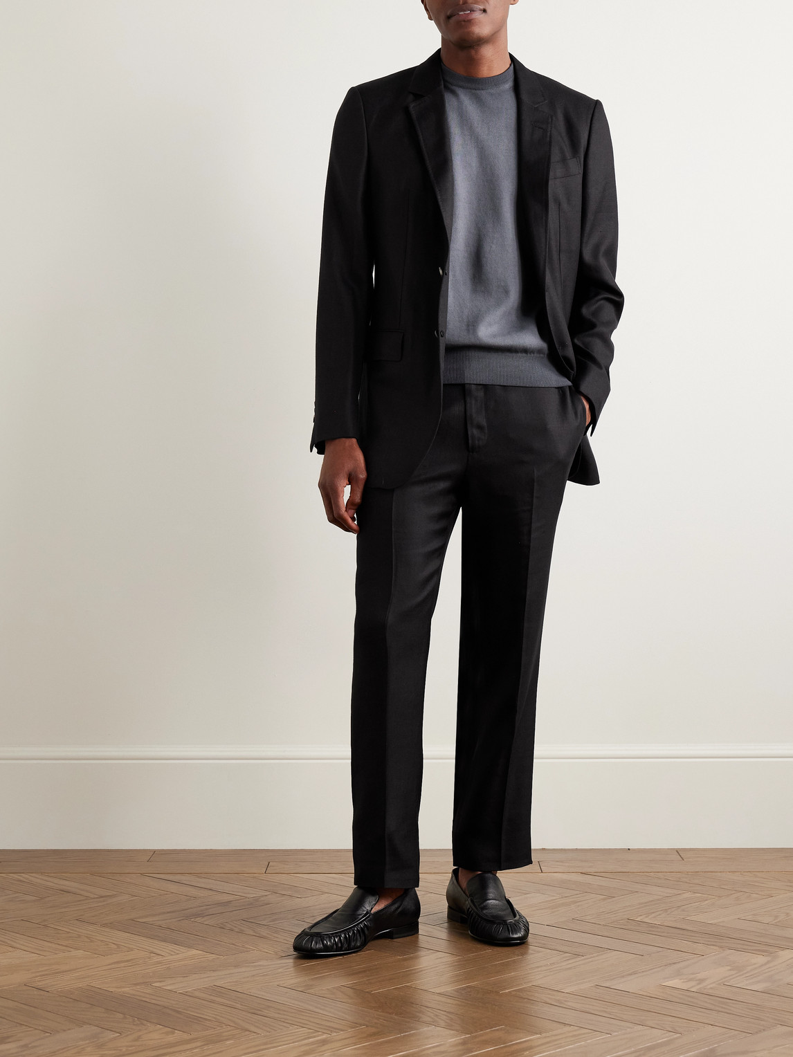 Gabriela Hearst Sebastian Slim-fit Straight-leg Wool, Silk And Linen-blend Twill Trousers In Black