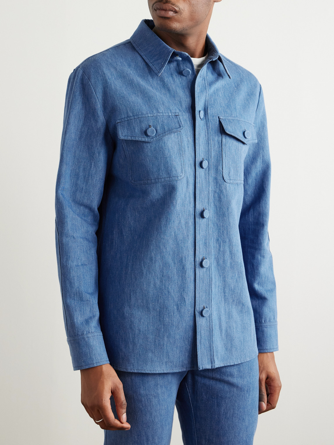 Gabriela Hearst Everly Cotton And Linen-blend Chambray Overshirt In Blue