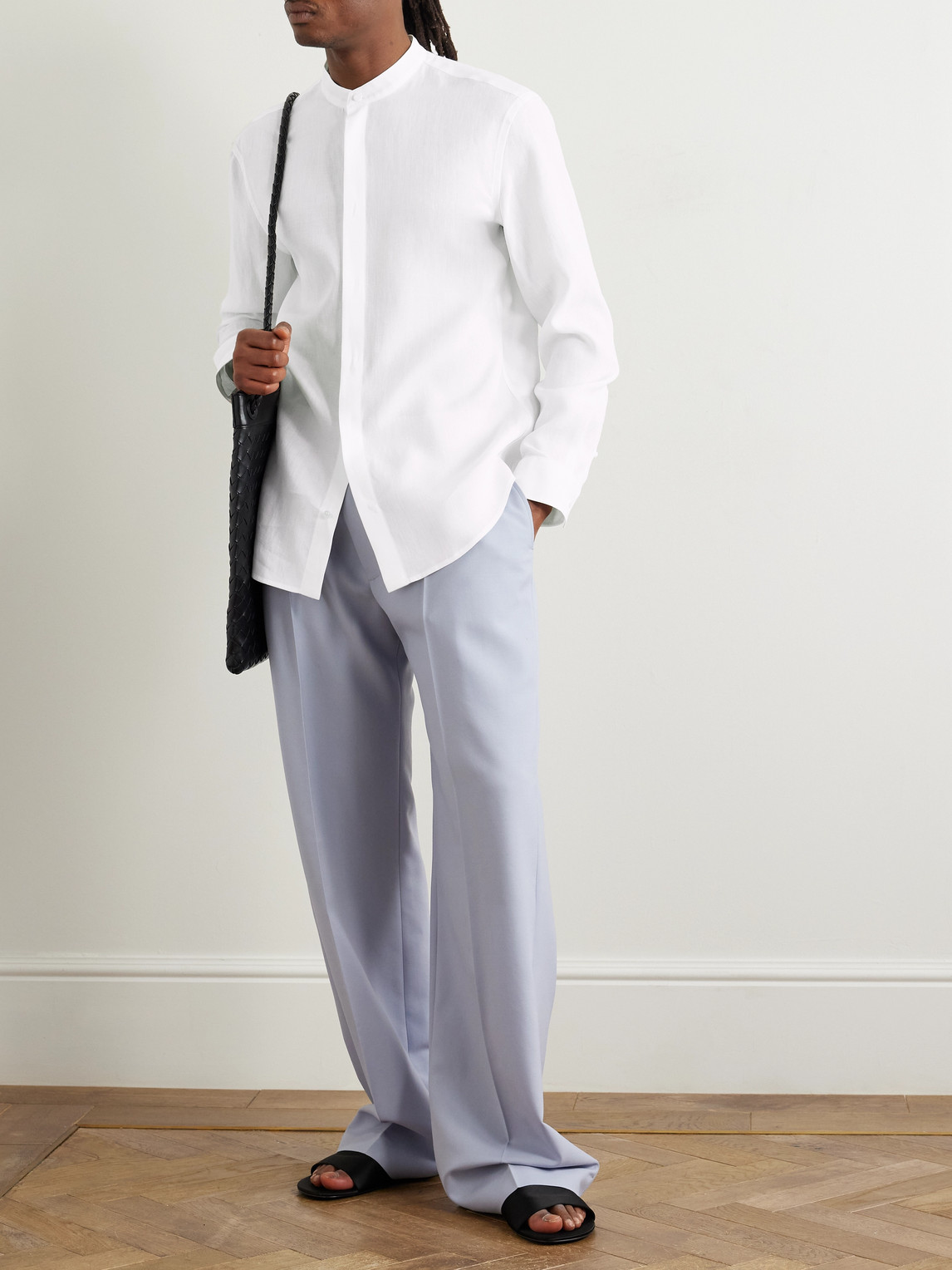 Gabriela Hearst Ollie Grandad-collar Linen-voile Shirt In White