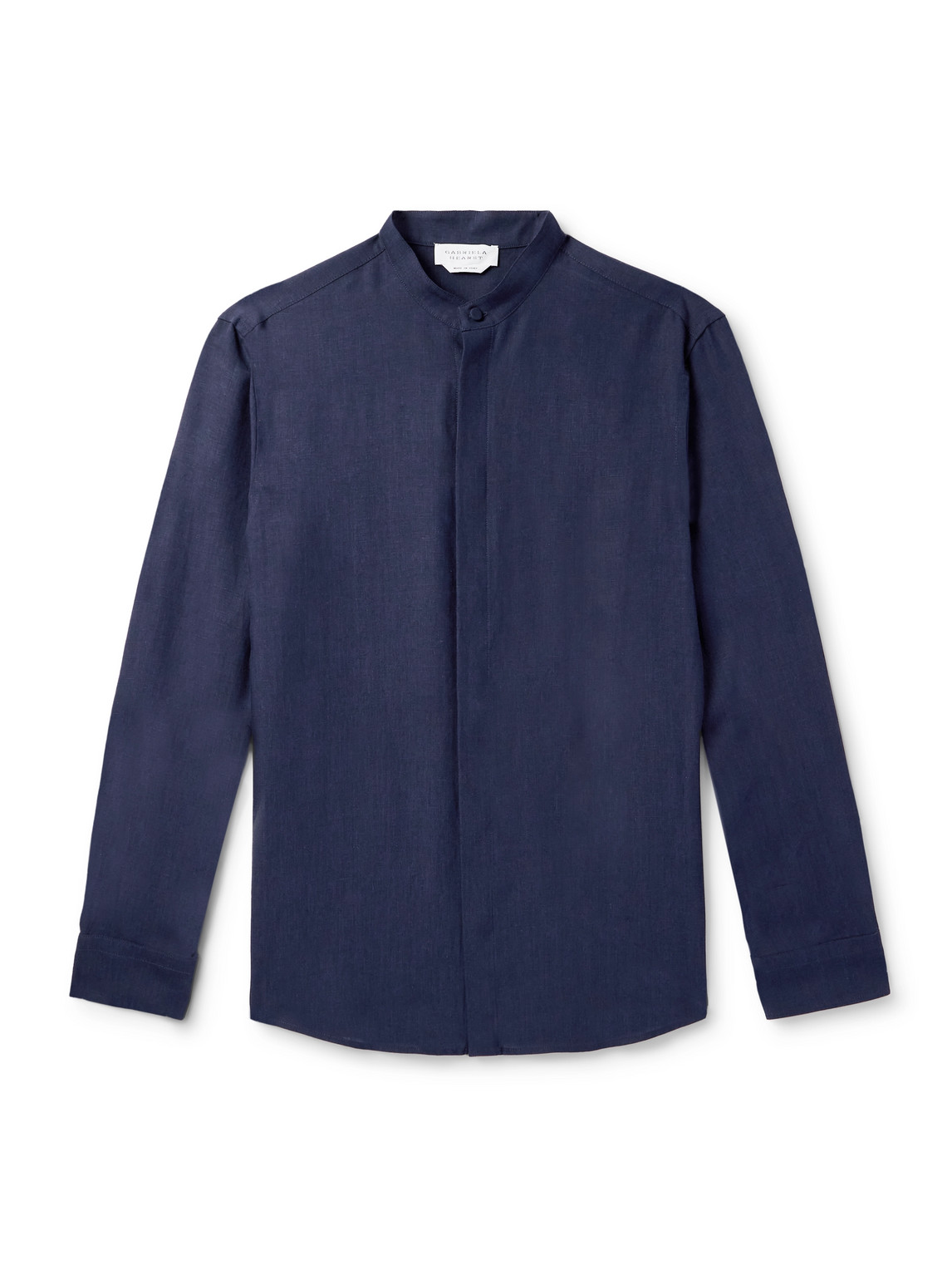 Gabriela Hearst Ollie Grandad-collar Linen-voile Shirt In Blue