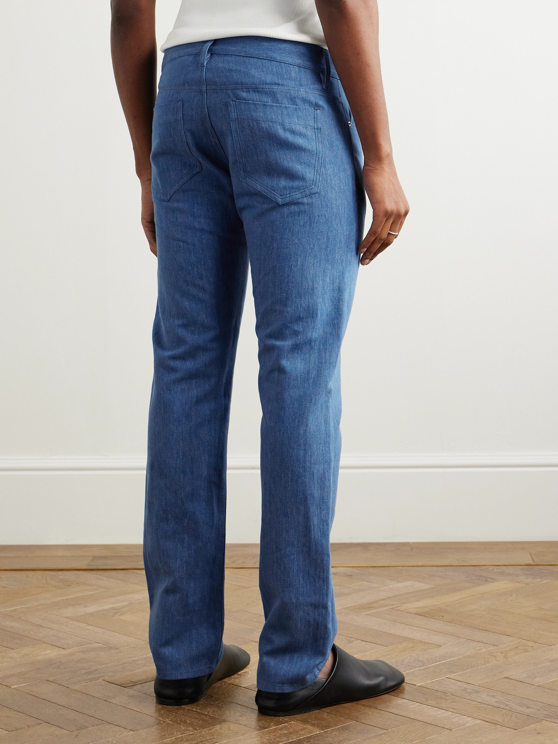 Gabriela Hearst Slim-fit Cotton And Linen-blend Trousers In Blue