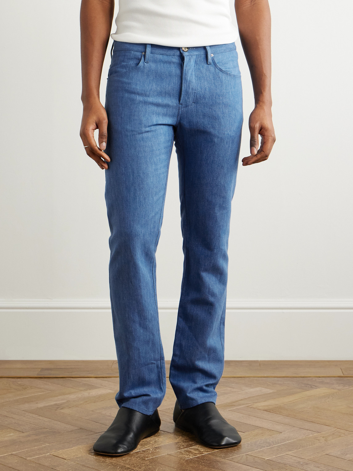 Gabriela Hearst Slim-fit Cotton And Linen-blend Trousers In Blue