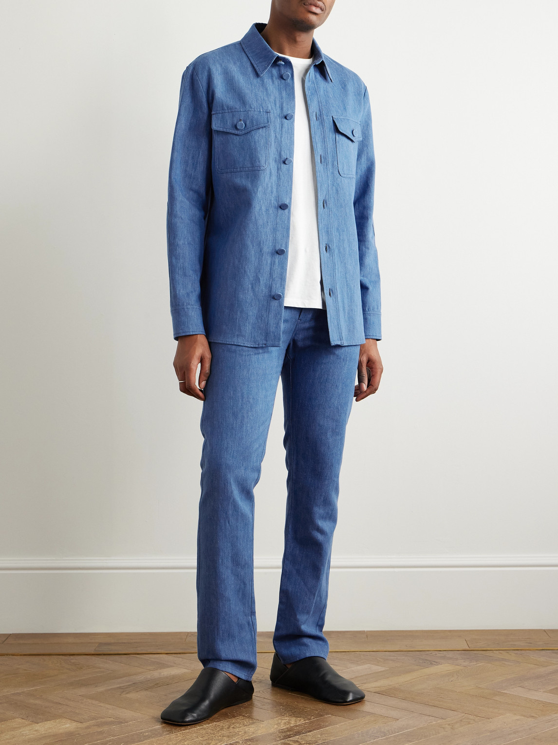 Gabriela Hearst Slim-fit Cotton And Linen-blend Trousers In Blue