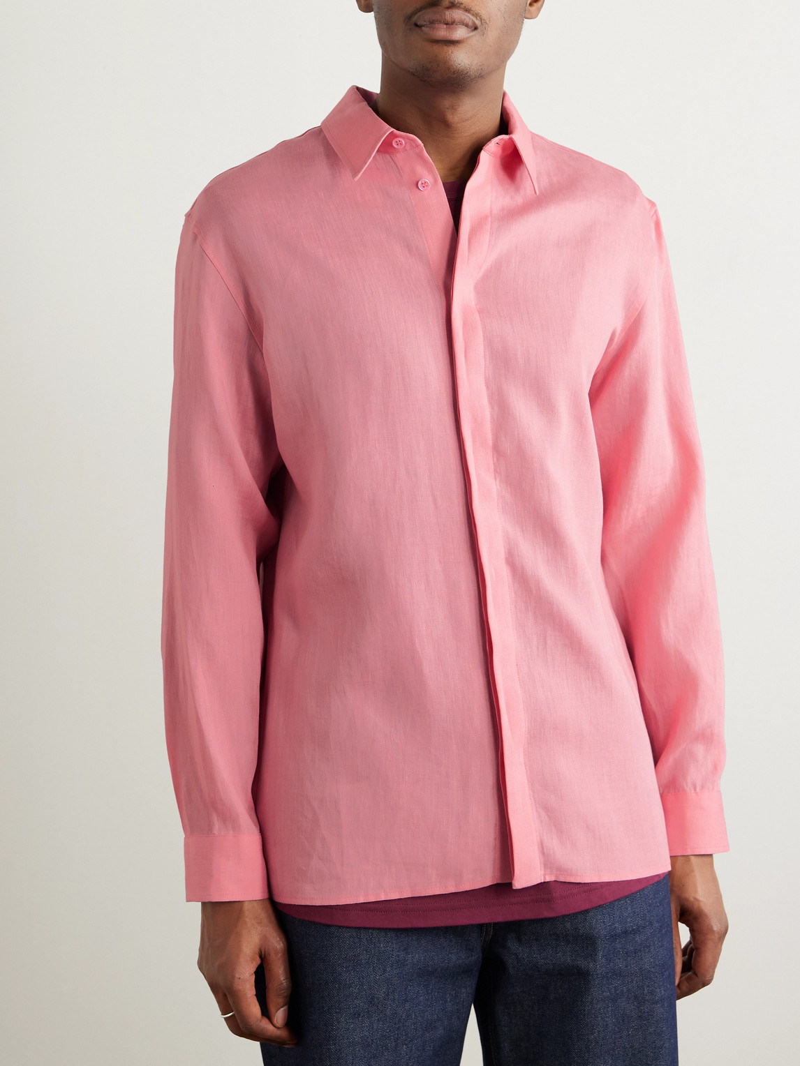 Gabriela Hearst Nicolas Linen Shirt In Pink